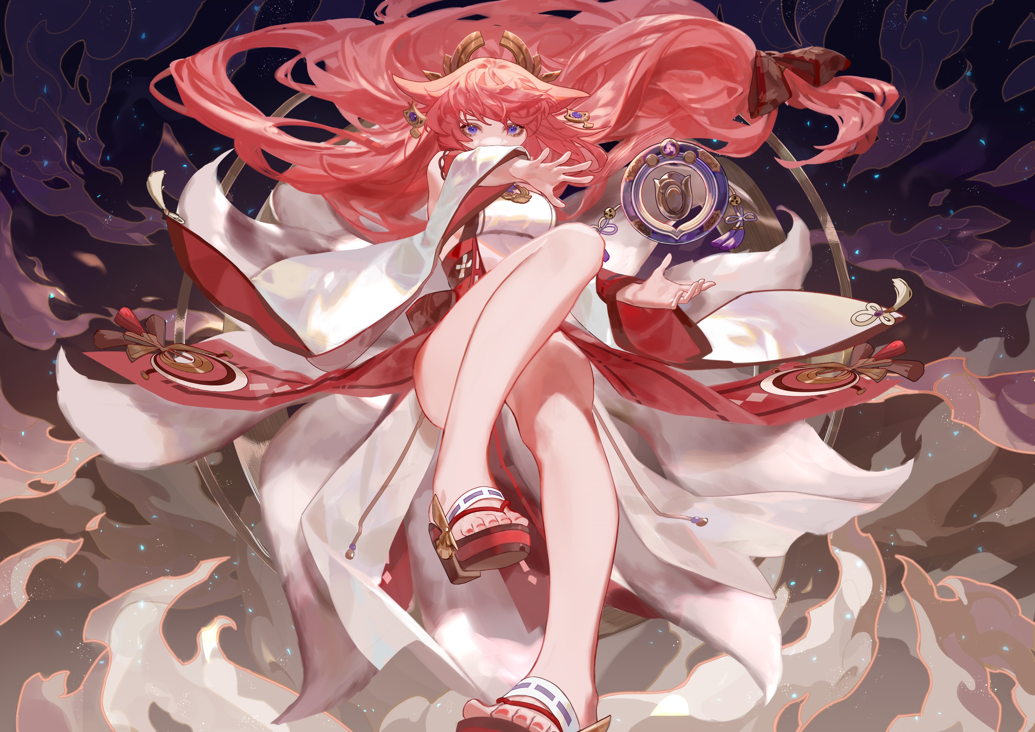 Yae Miko from Genshin Impact with pink hair and kimono HD Wallpaper