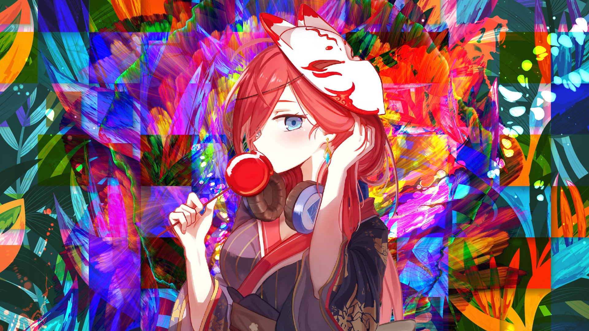 Nakano Miku with Fox Mask and Candy Apple HD Wallpaper