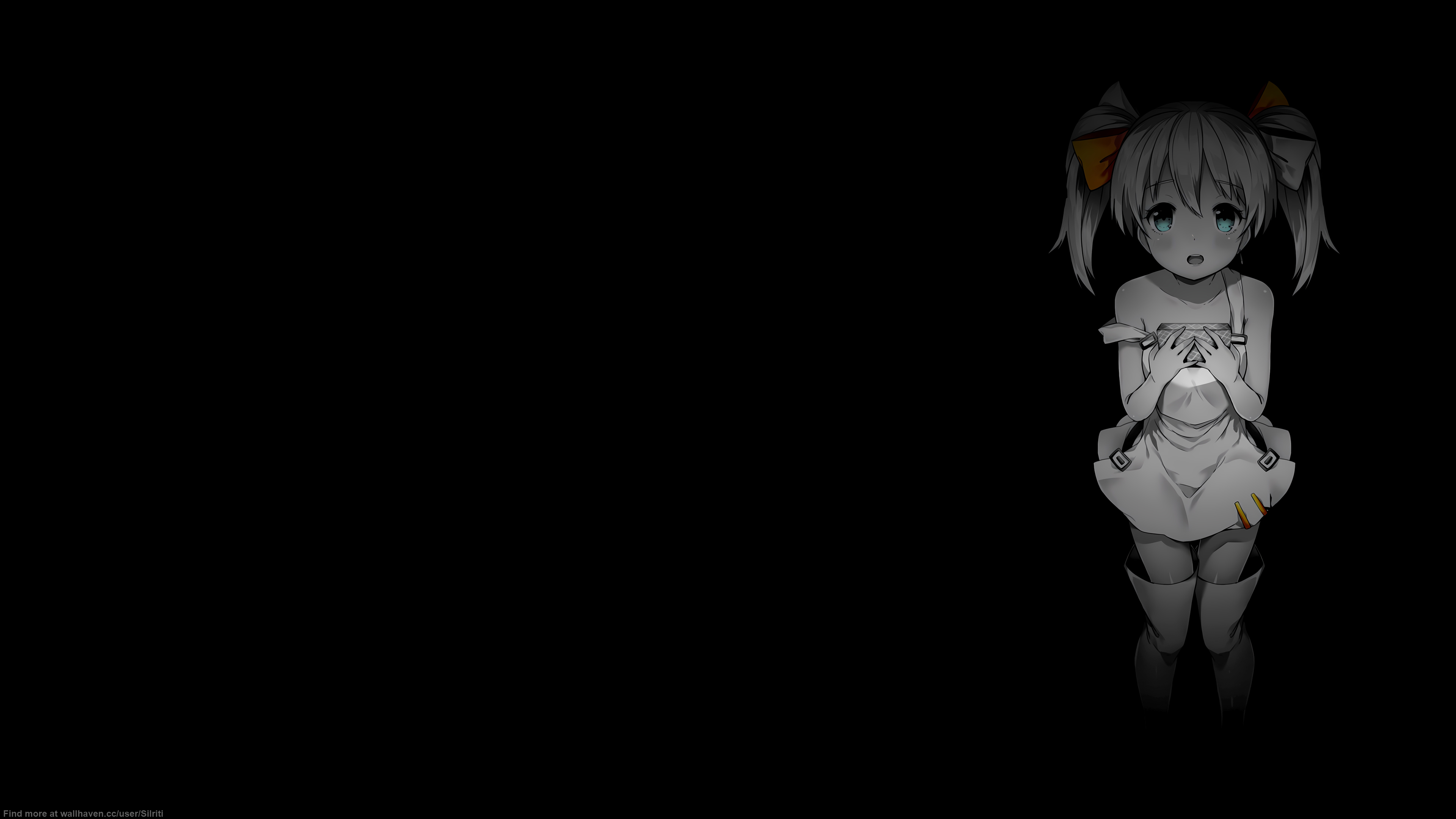 4K anime girl with twintails and selective coloring HD Wallpaper