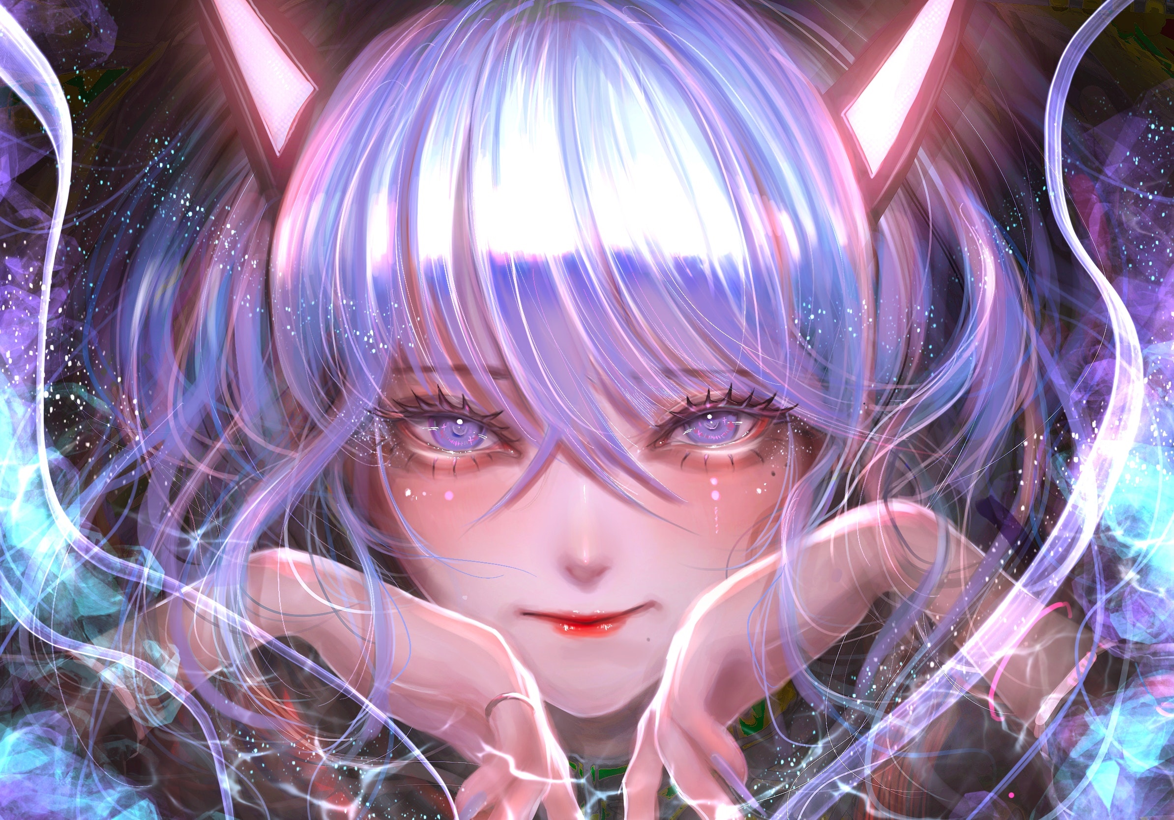 Anime girl with blue hair and cat ears HD Wallpaper