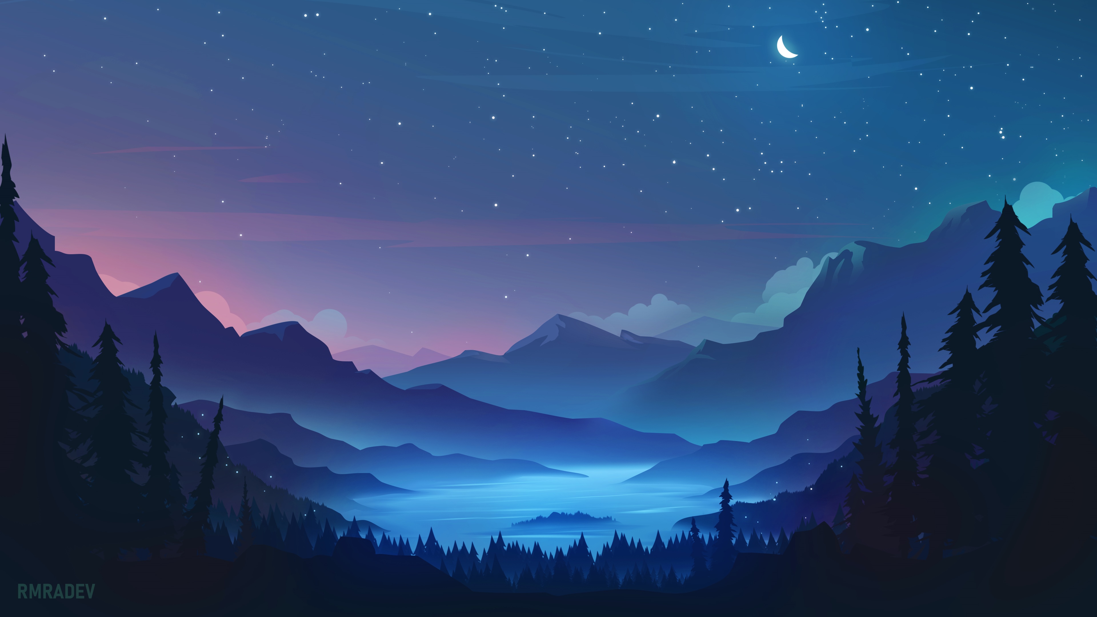 4K Starry Night Landscape with Mountains and Lake HD Wallpaper