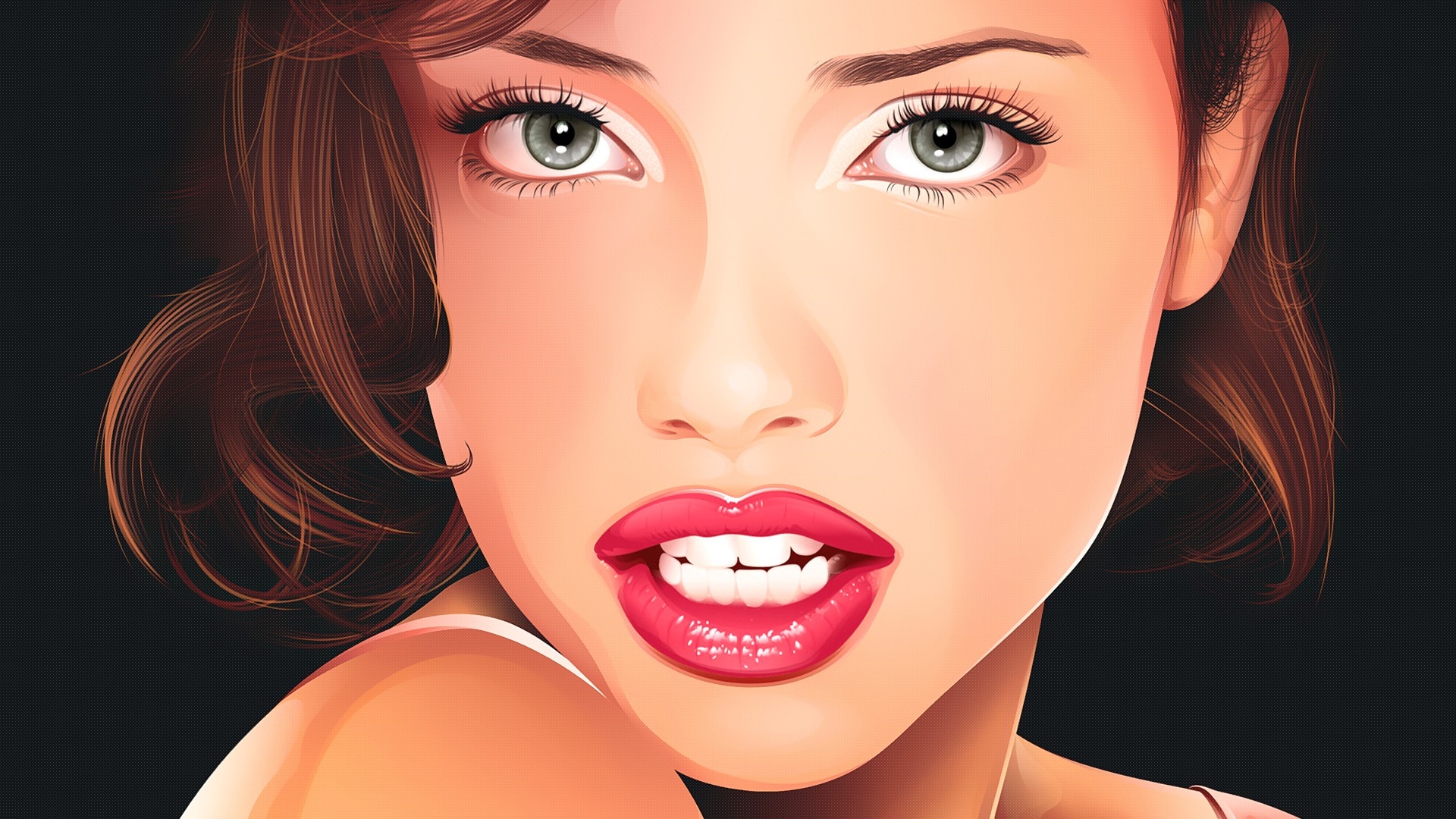 Portrait of Adriana Lima with red lips HD Wallpaper
