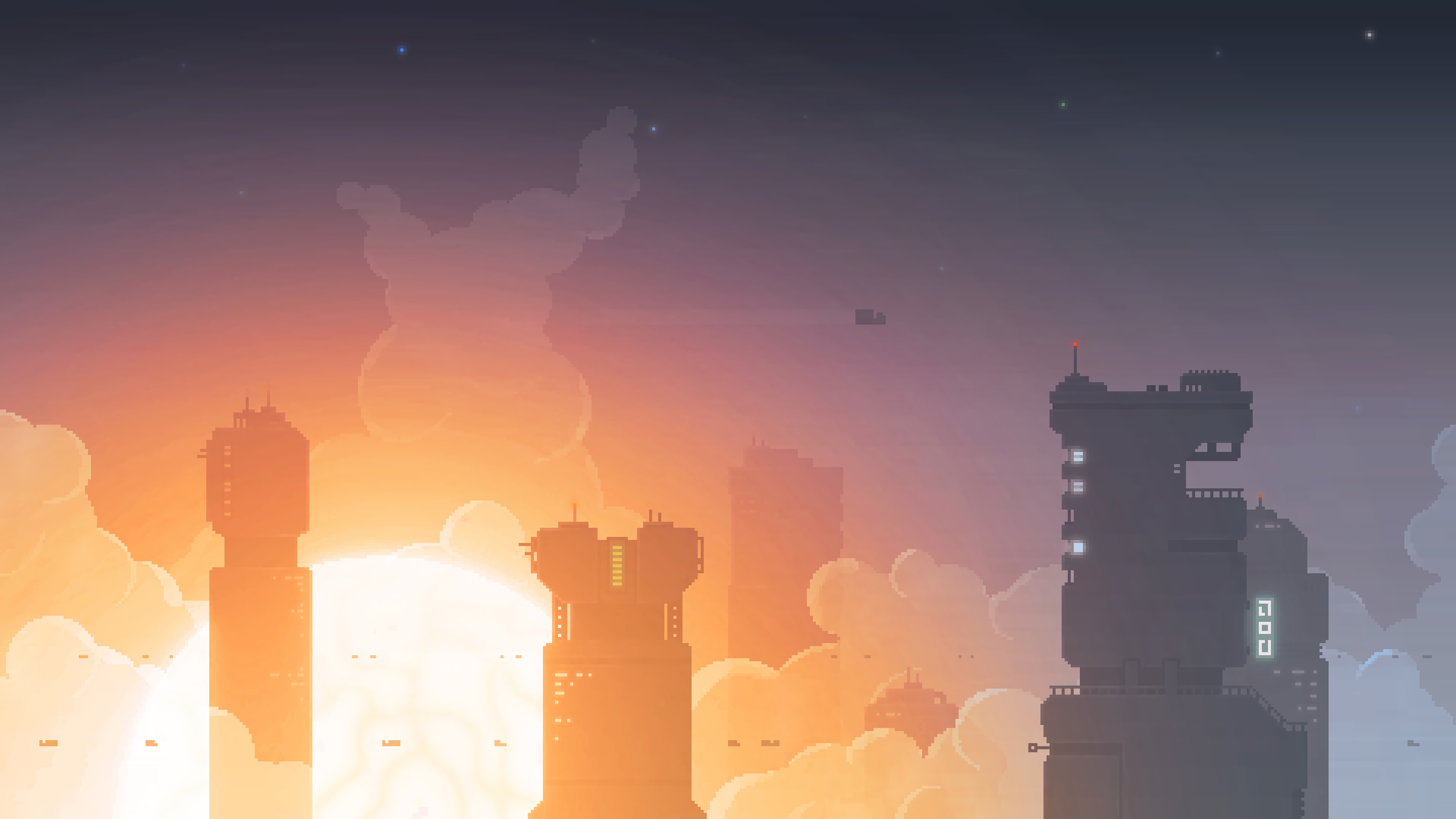 Pixel art futuristic city at sunset HD Wallpaper