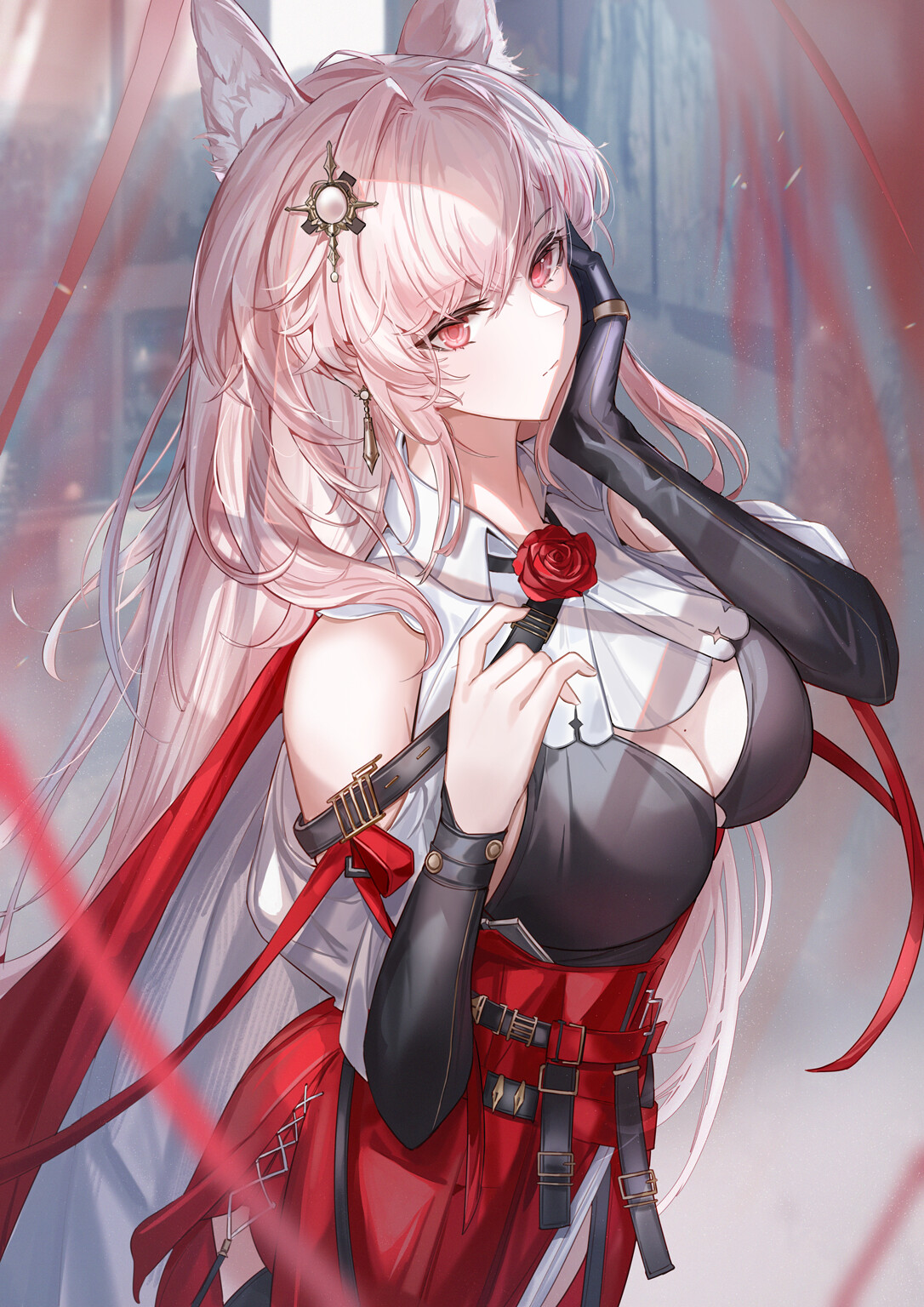 Pozyomka from Arknights with pink hair and fox ears HD Phone Wallpaper