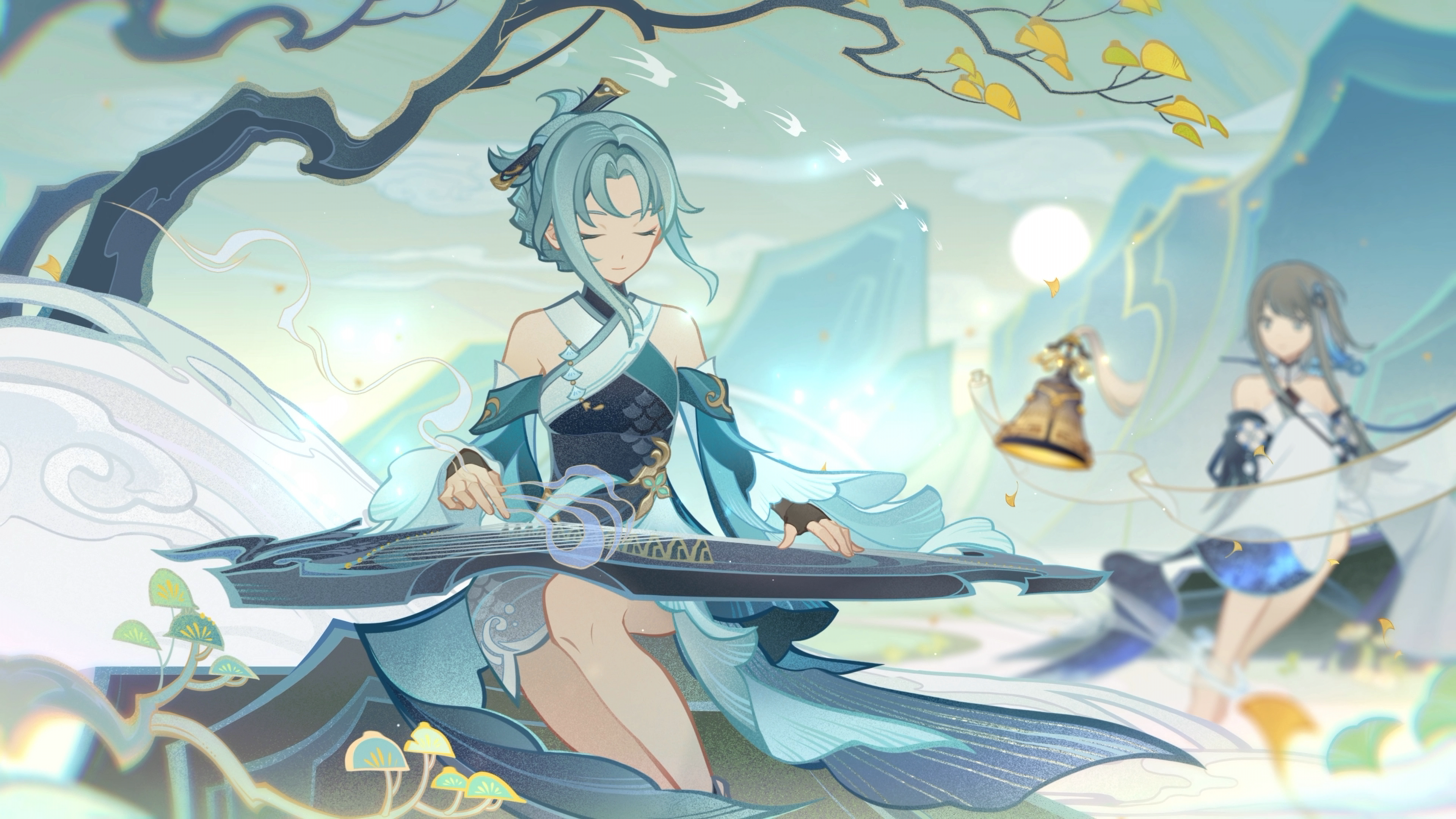 4K Guizhong playing a Chinese zither with Madame Ping HD Wallpaper