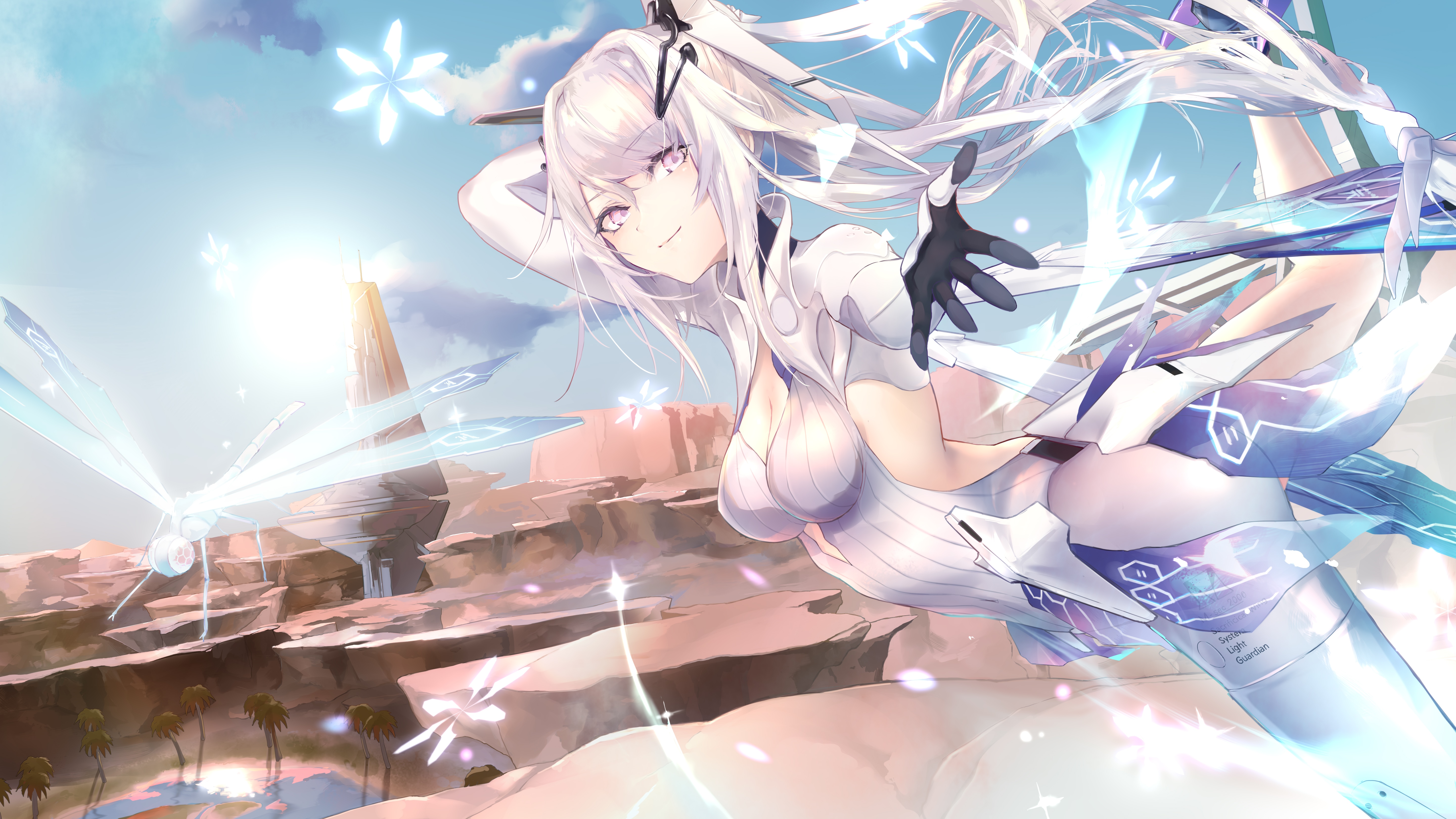 4K Anime Girl with White Hair and Insect Wings HD Wallpaper
