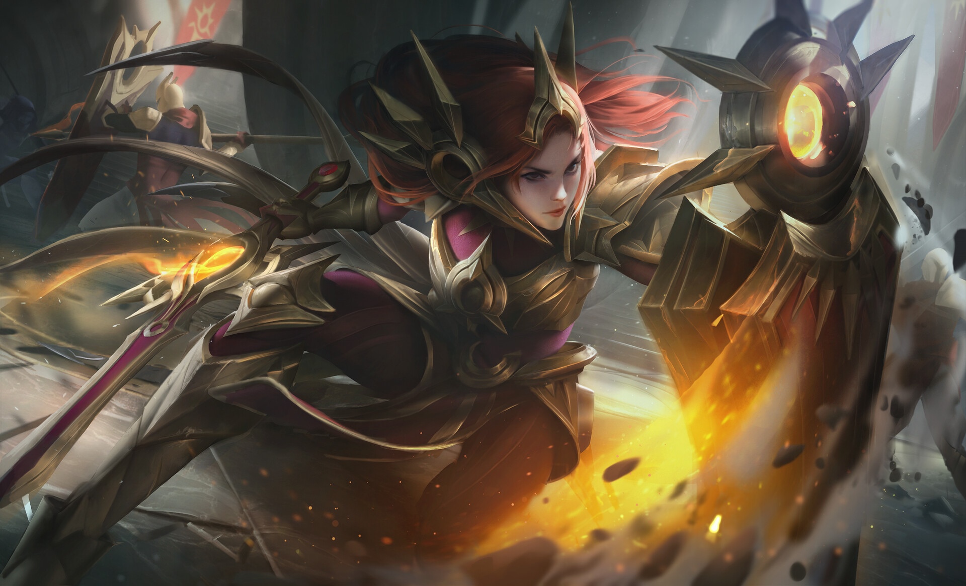 Leona, the Warrior of Light, wields her shield and sword HD Wallpaper