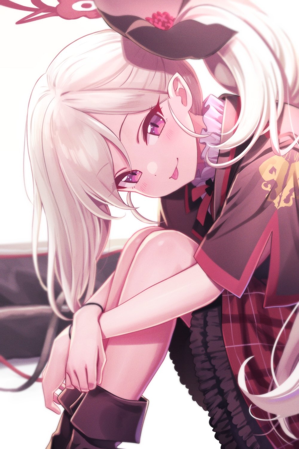 Anime girl with white hair and pink eyes HD Phone Wallpaper