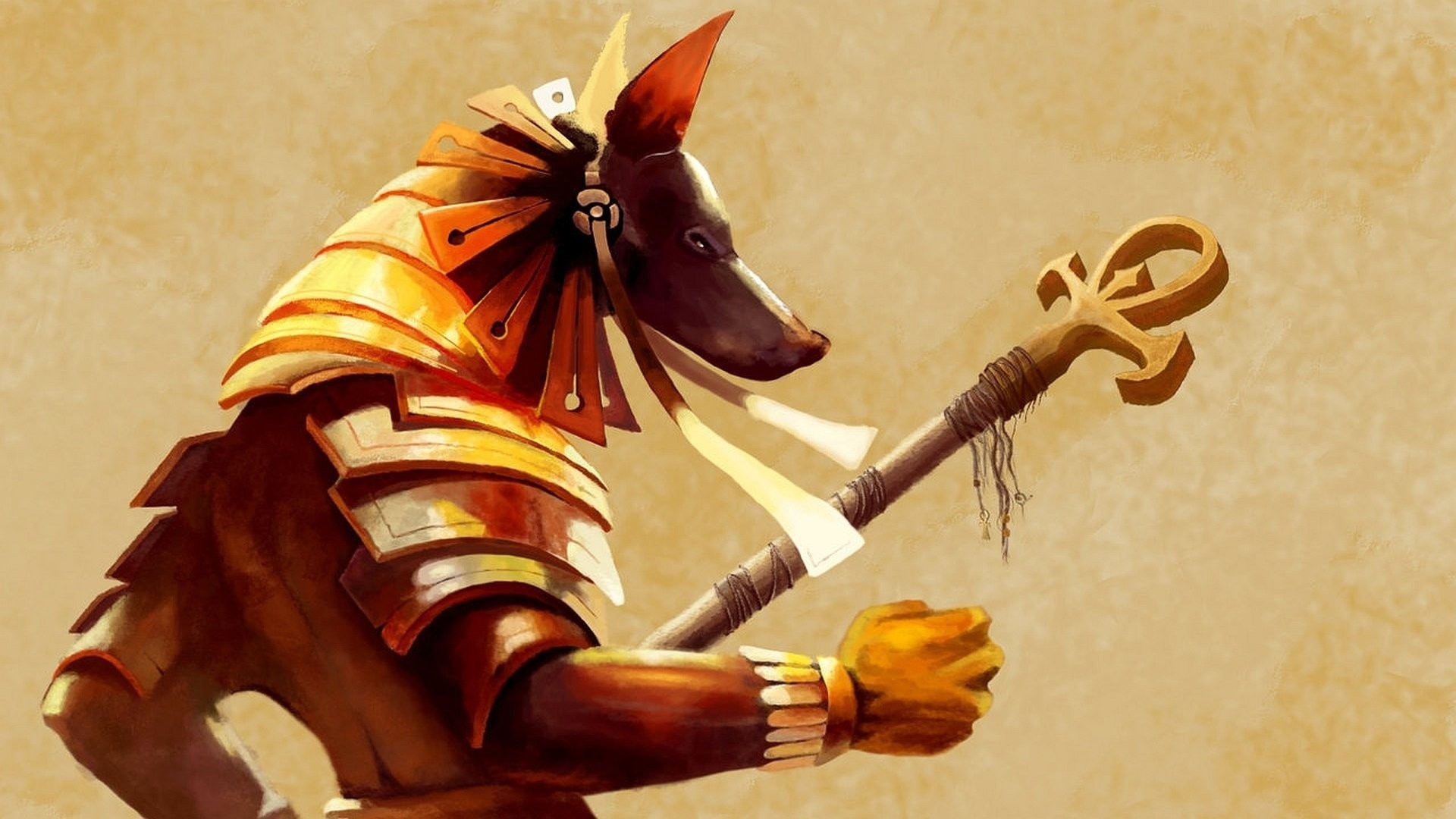 Anubis holding an Ankh staff HD Wallpaper