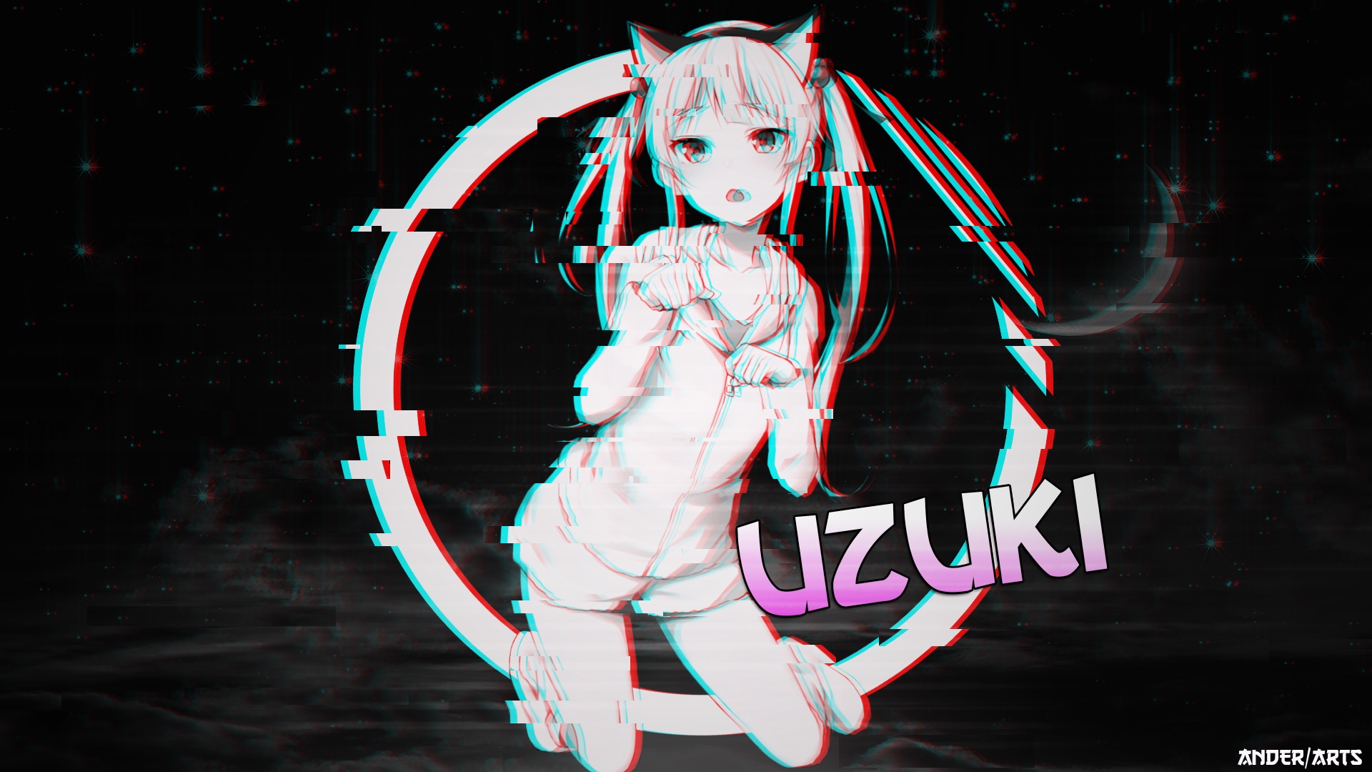 Uzuki Cat Girl Glitch Art HD Wallpaper