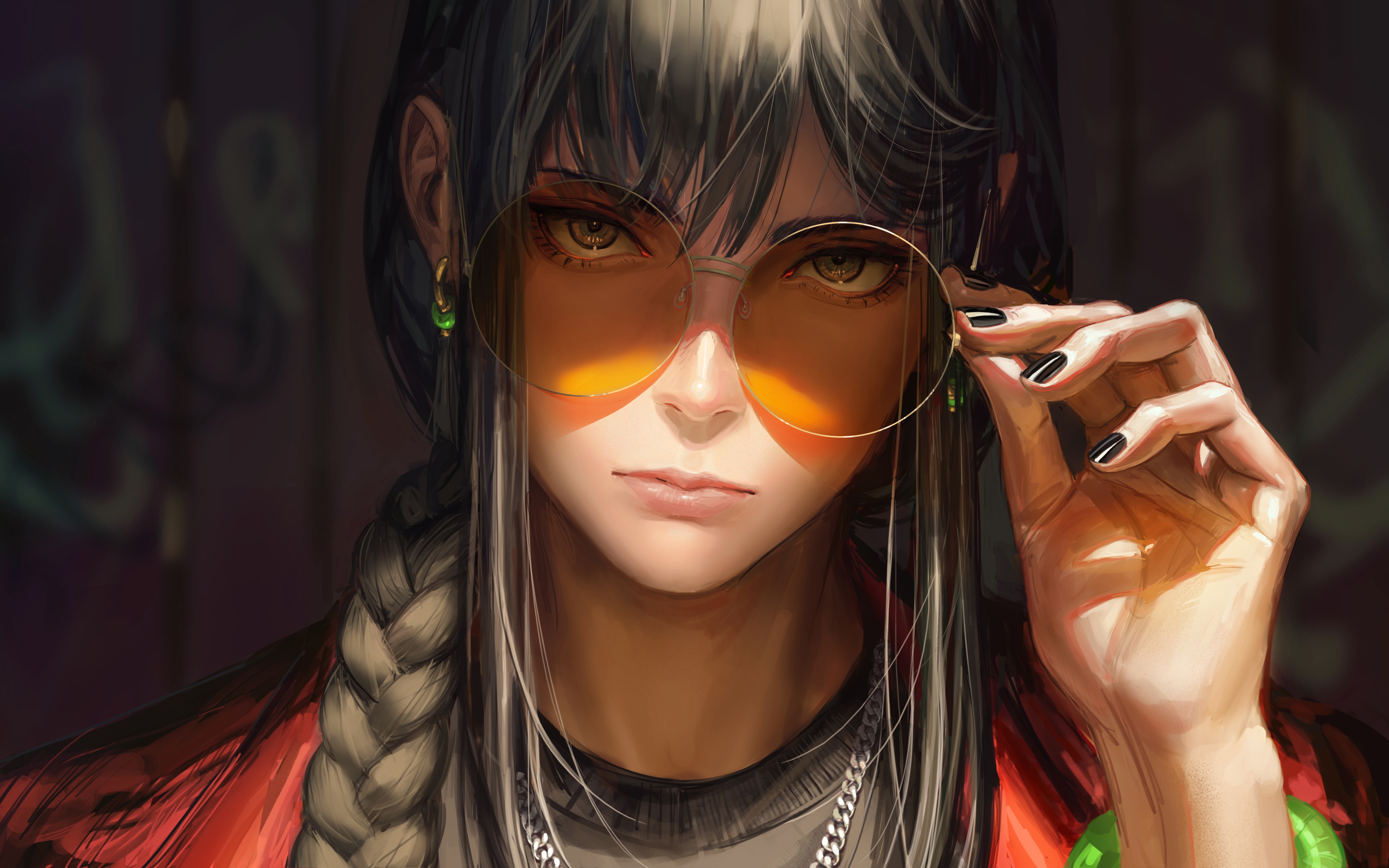 4K GUWEIZ woman with sunglasses and braids HD Wallpaper