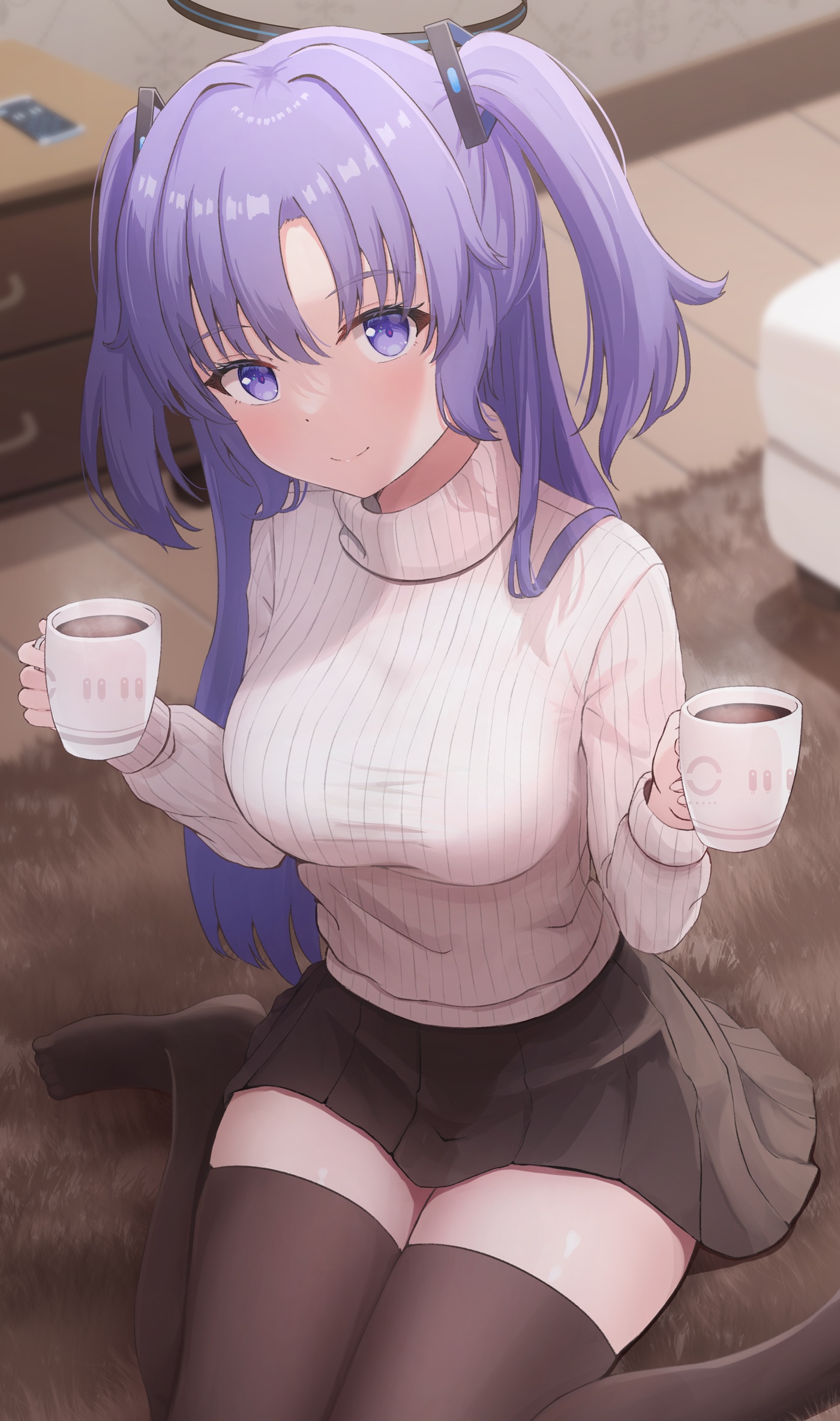 Hayase Yuuka from Blue Archive holding coffee cups HD Phone Wallpaper