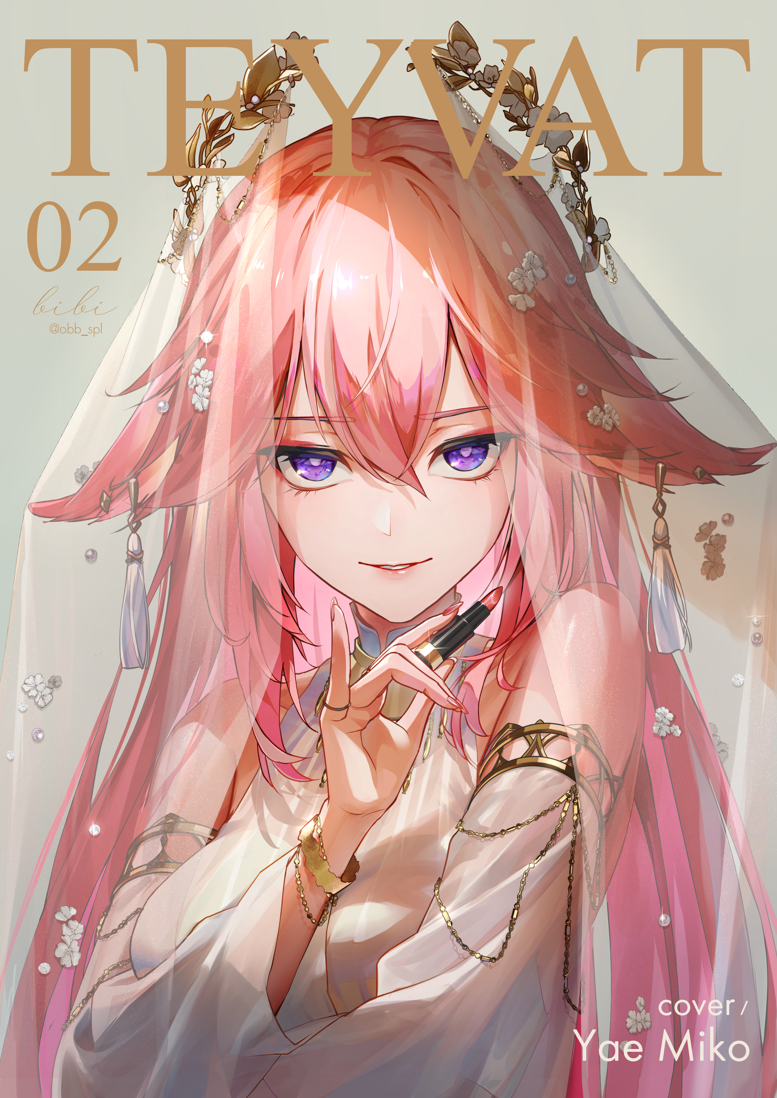 Yae Miko Magazine Cover with Lipstick HD Phone Wallpaper