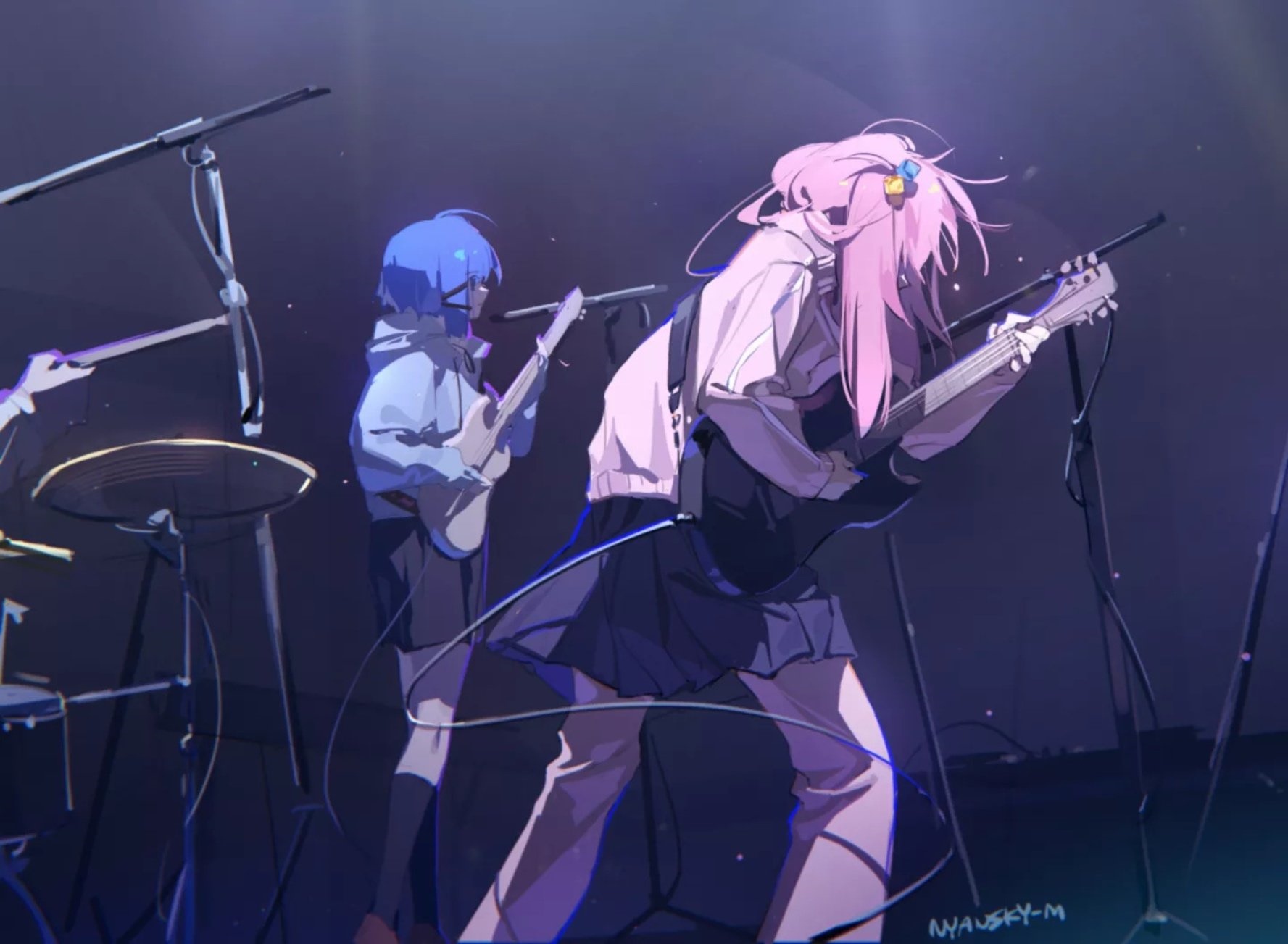 BOCCHI THE ROCK! Ryo Yamada and Gotou Hitori playing guitars HD Wallpaper
