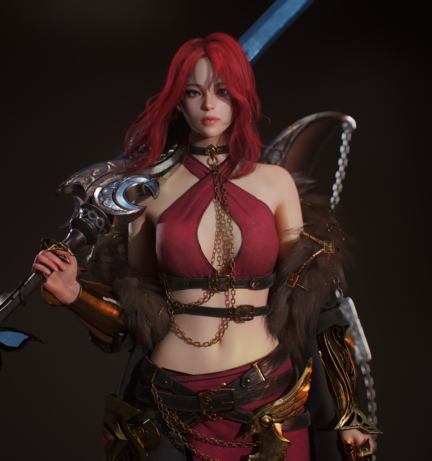 Woman with red hair and sword HD Wallpaper
