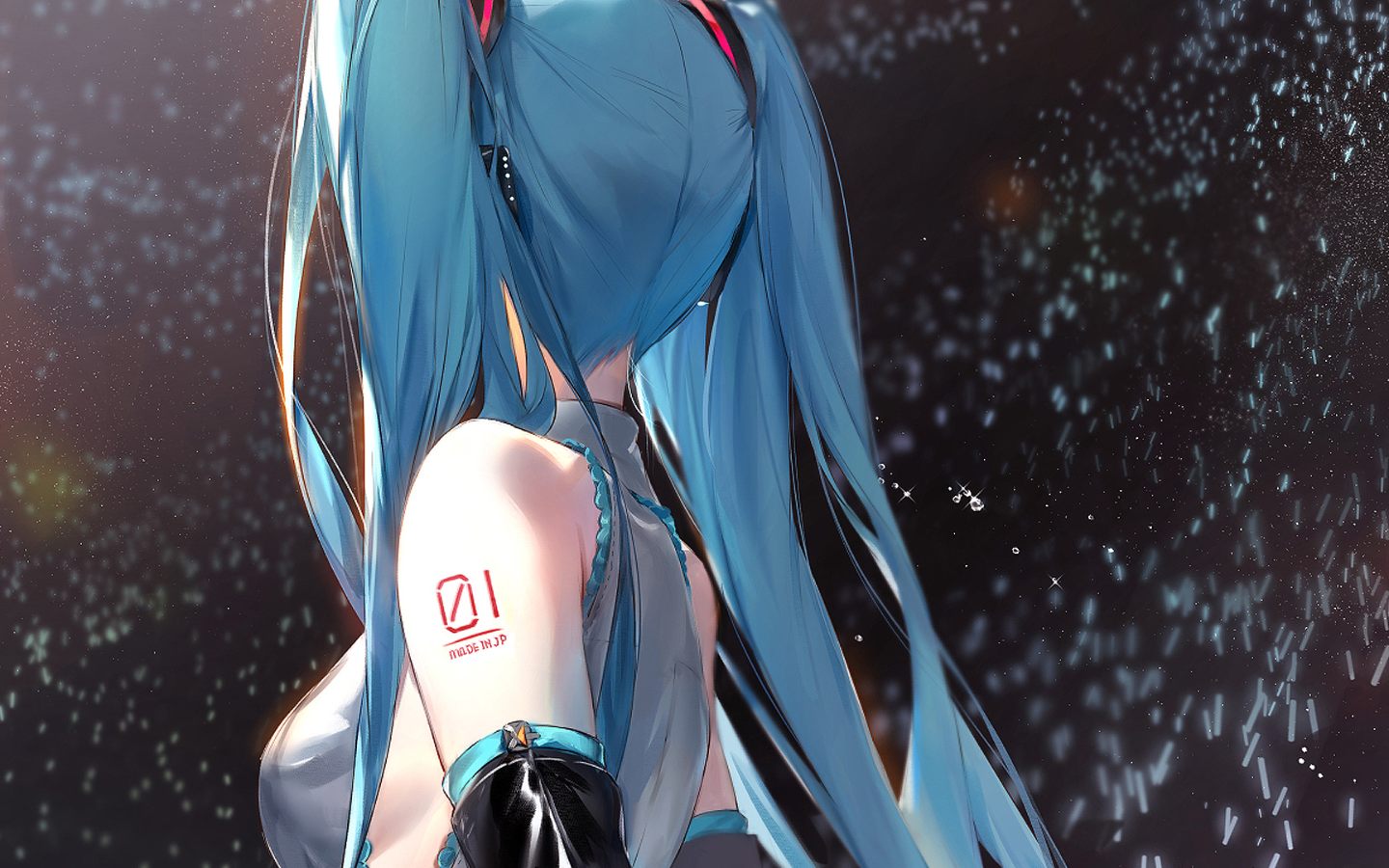 Hatsune Miku with blue twintails and tattoo HD Wallpaper