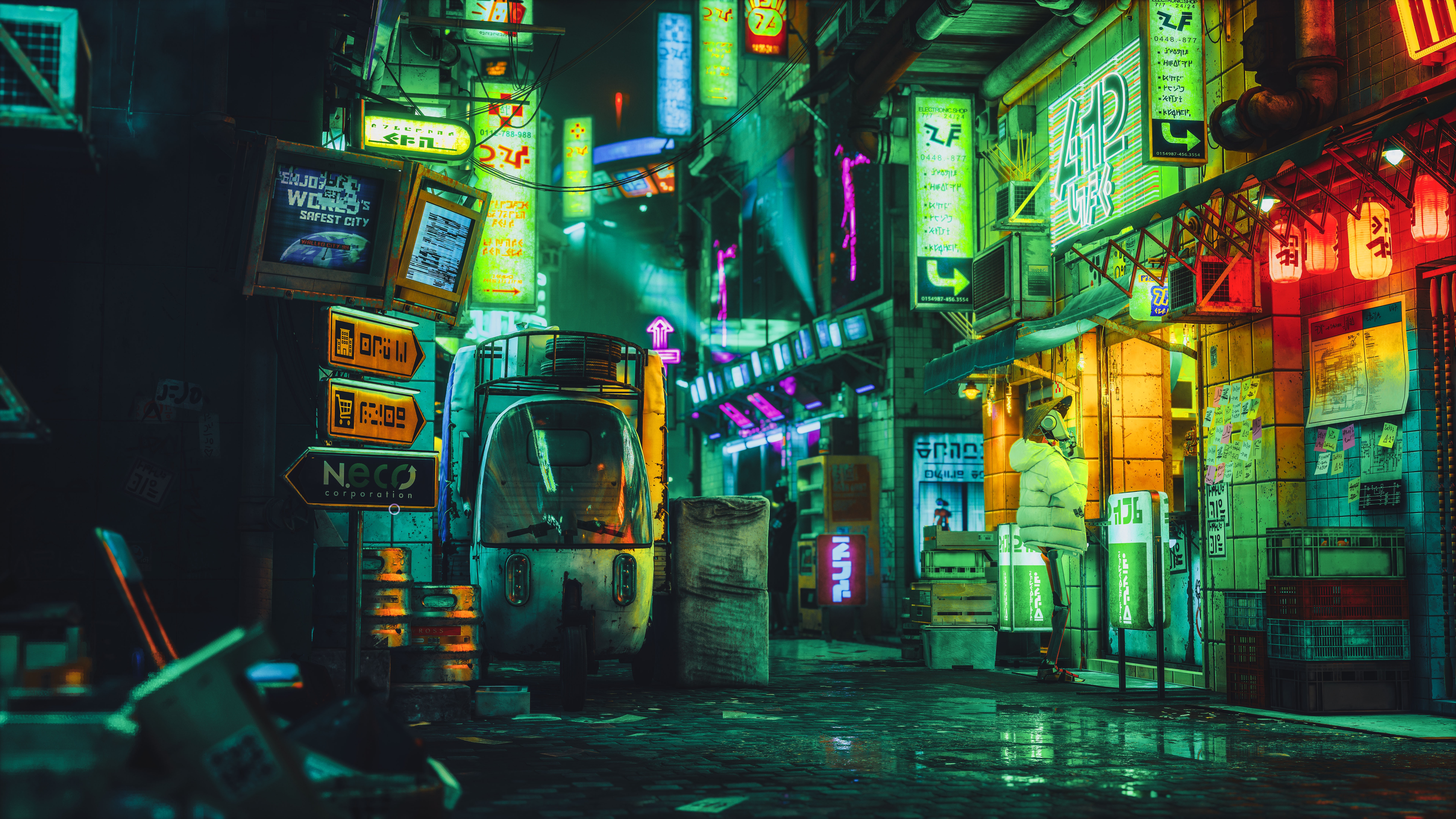 Stray 4K neon city street HD Wallpaper