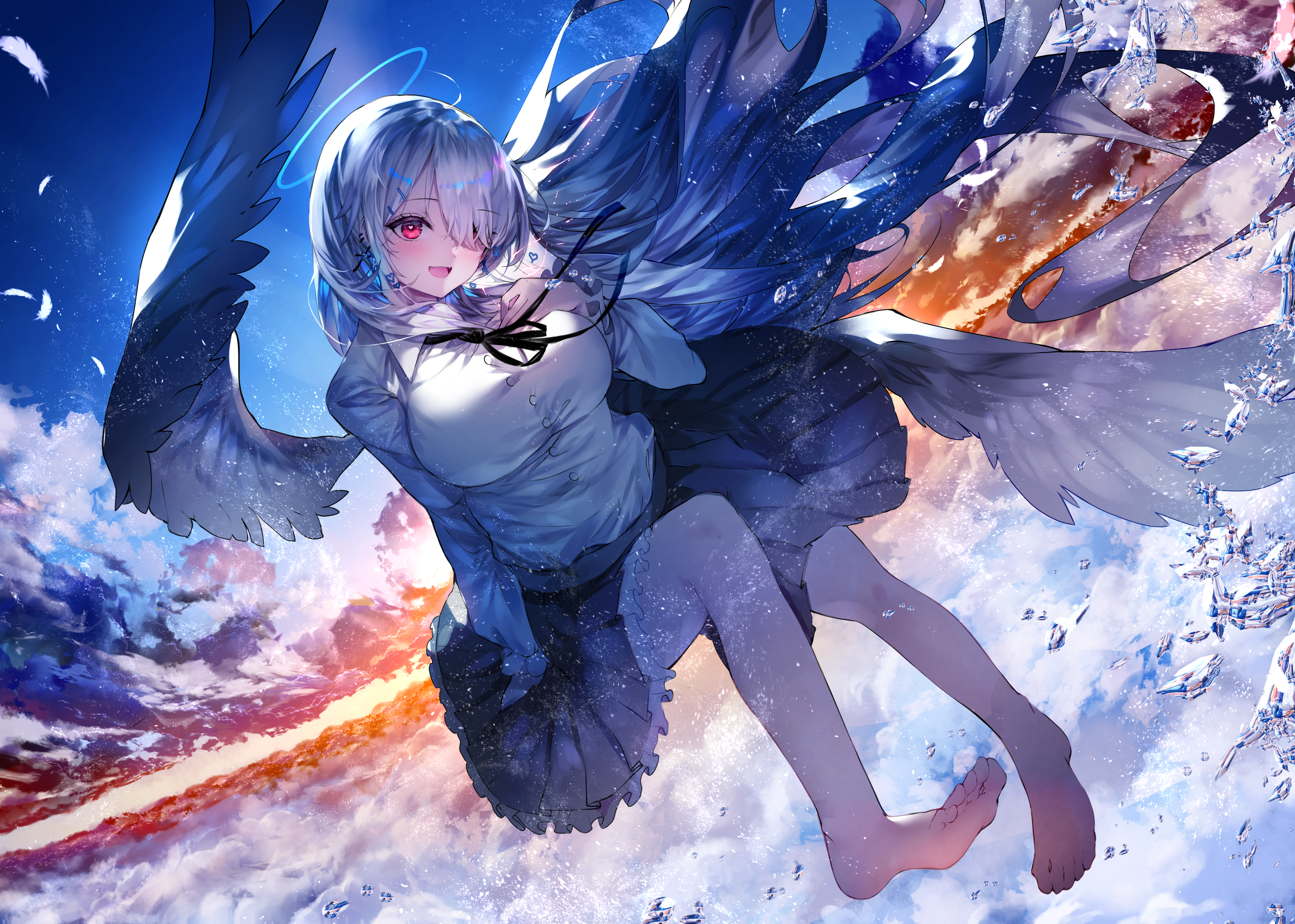 4K Angel Girl with Wings in the Sky HD Wallpaper