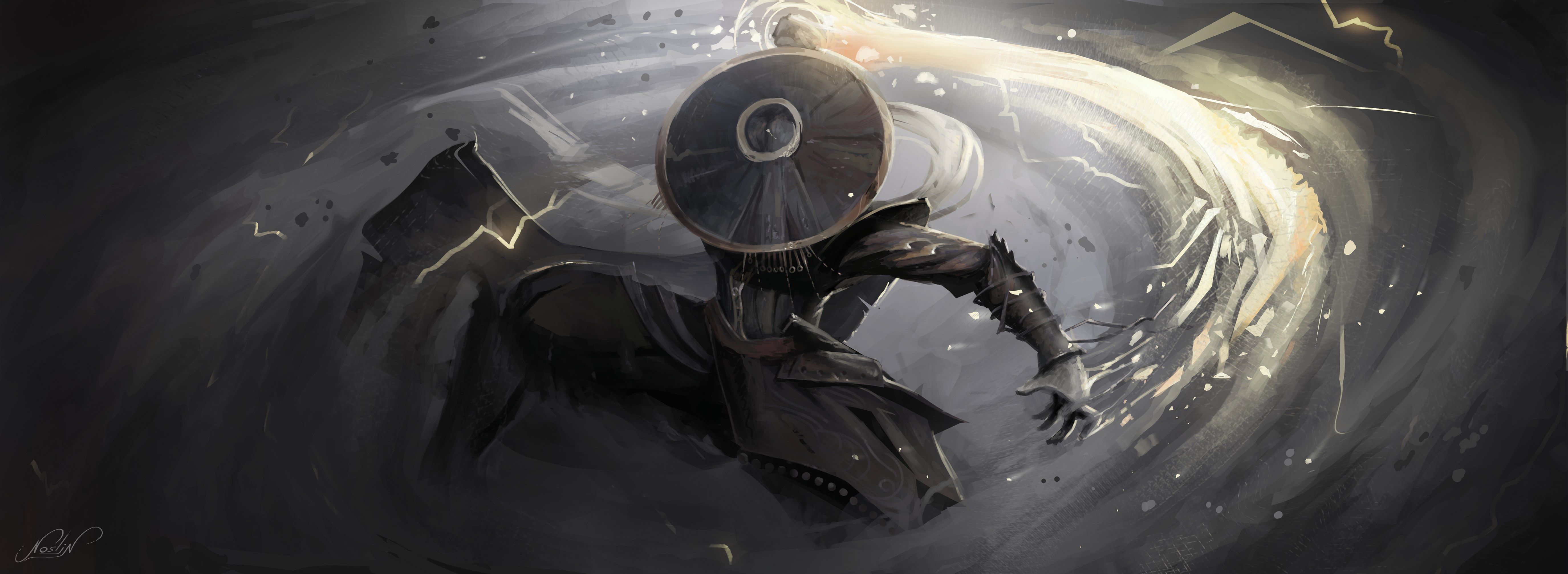 4K Fantasy Art of a Warrior with Lightning HD Wallpaper