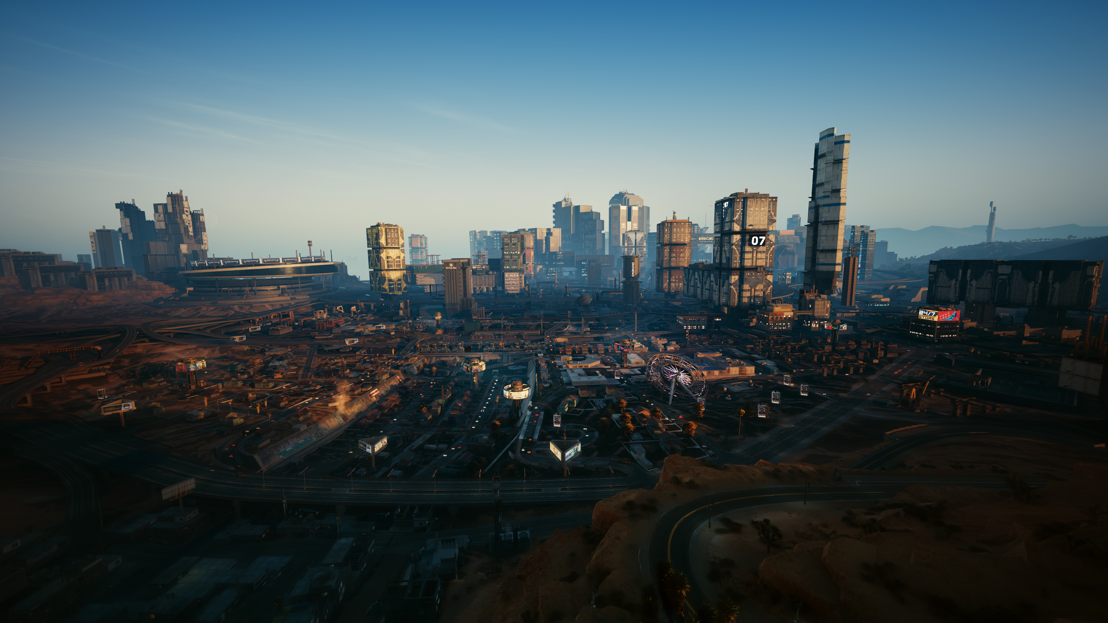 Cyberpunk 2077 cityscape with futuristic buildings HD Wallpaper