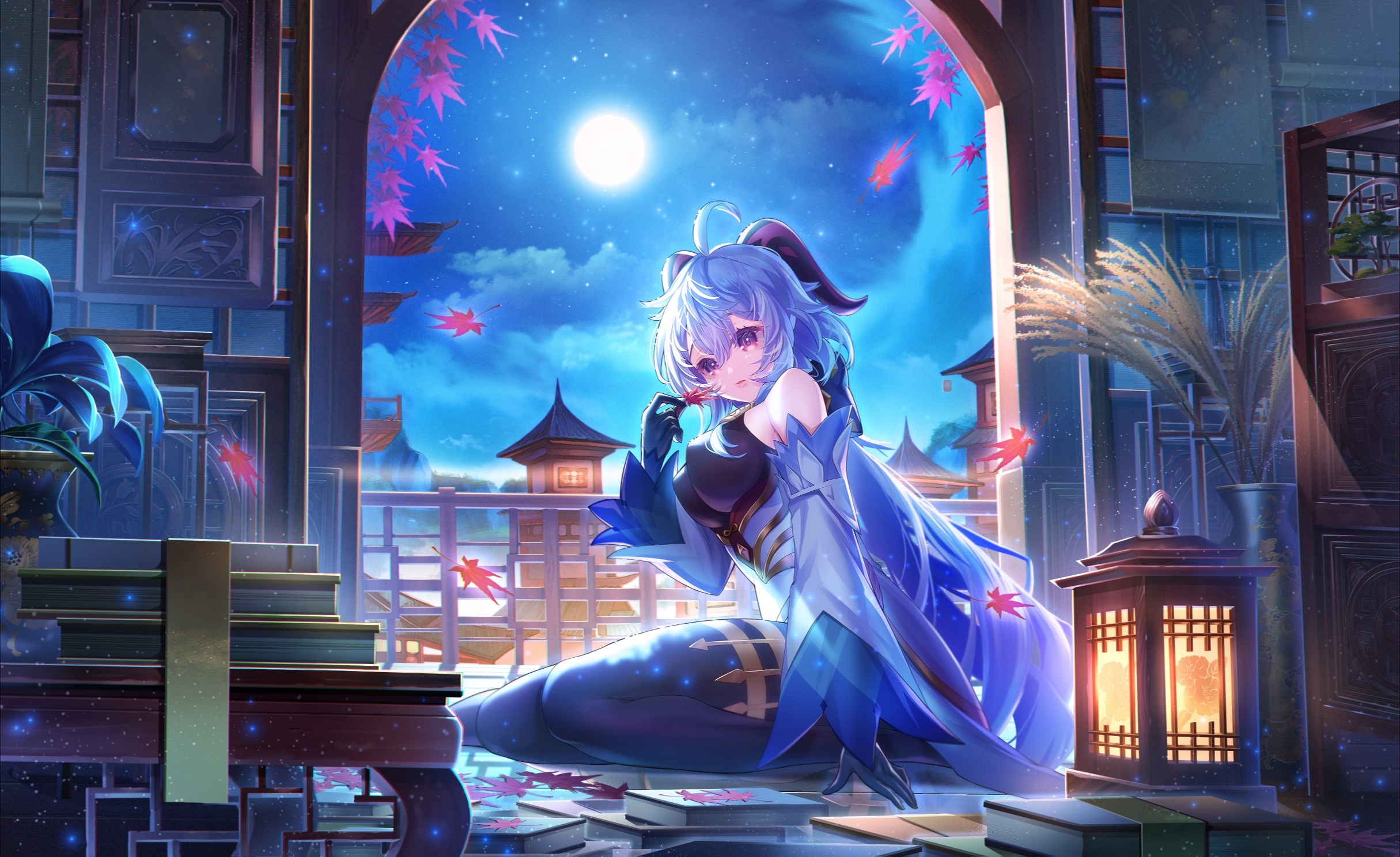Ganyu from Genshin Impact under the moonlight HD Wallpaper