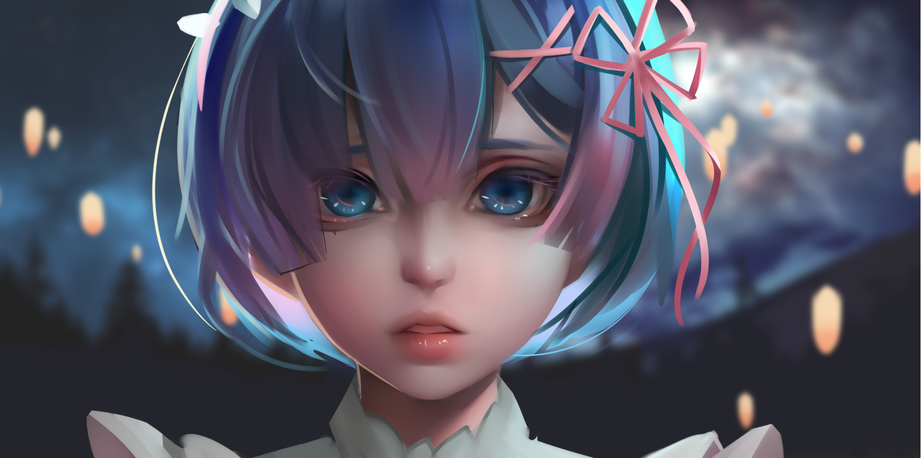 Rem from Re:Zero with blue hair and eyes HD Wallpaper