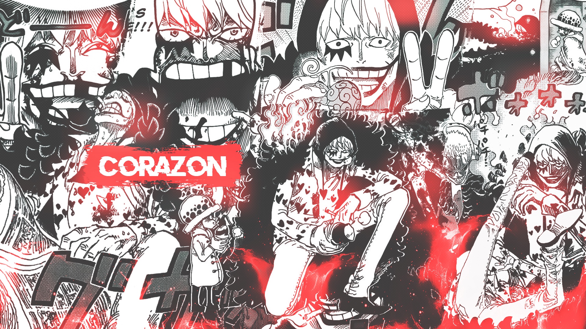 One Piece Collage featuring Corazon and Trafalgar Law HD Wallpaper