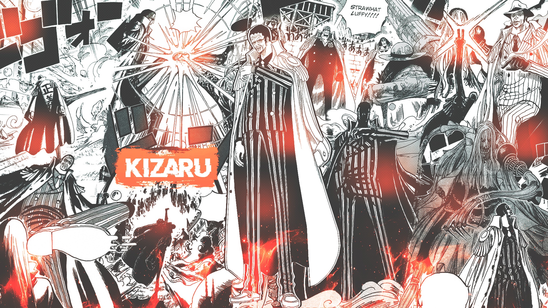 One Piece Collage Featuring Kizaru and Marines HD Wallpaper
