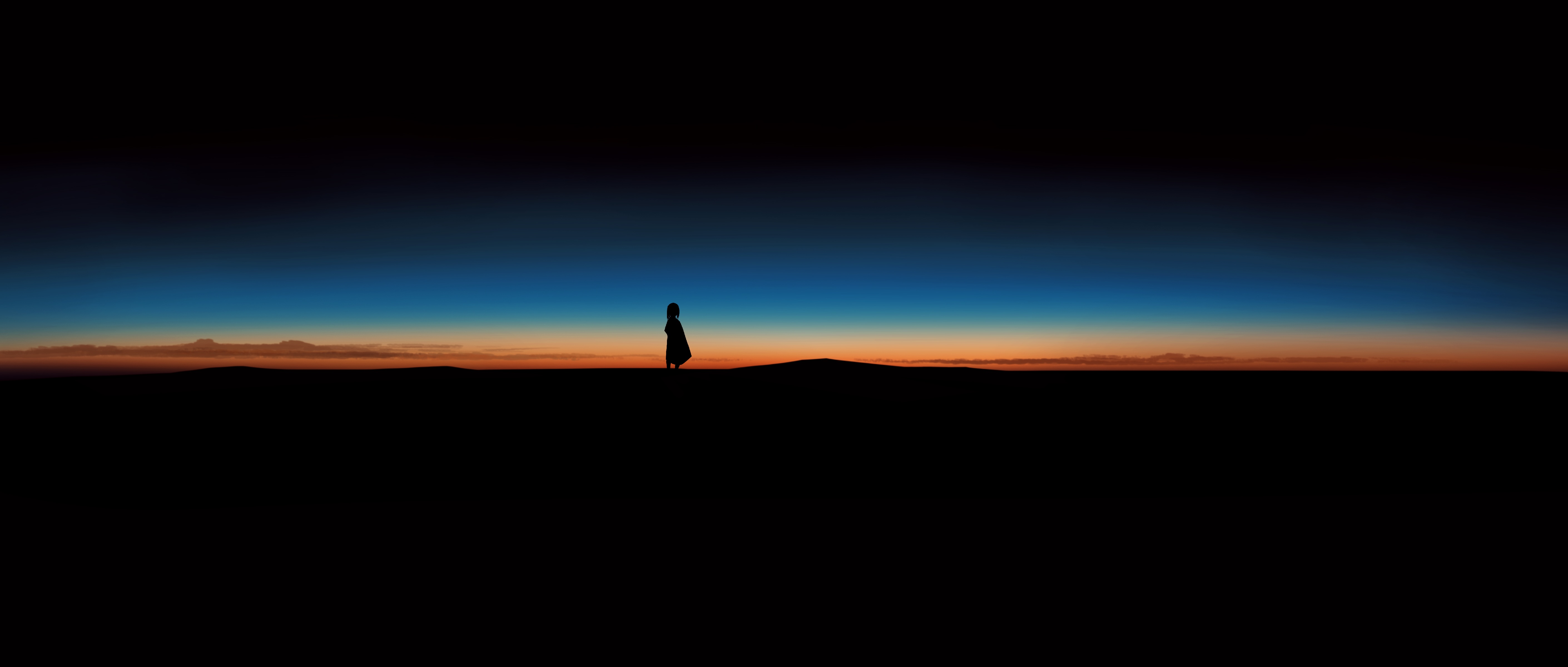 Silhouette of a person against a sunset sky HD Wallpaper