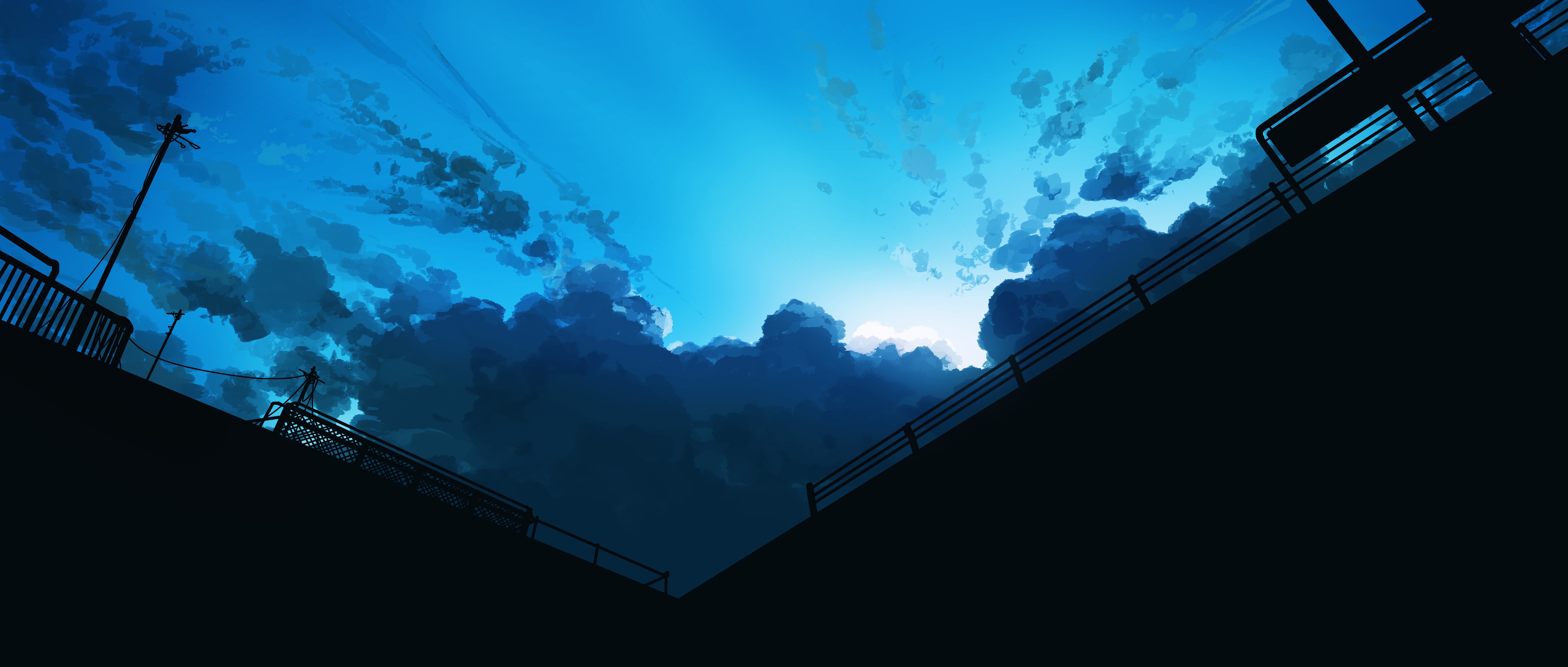 Anime sky with clouds and silhouettes HD Wallpaper