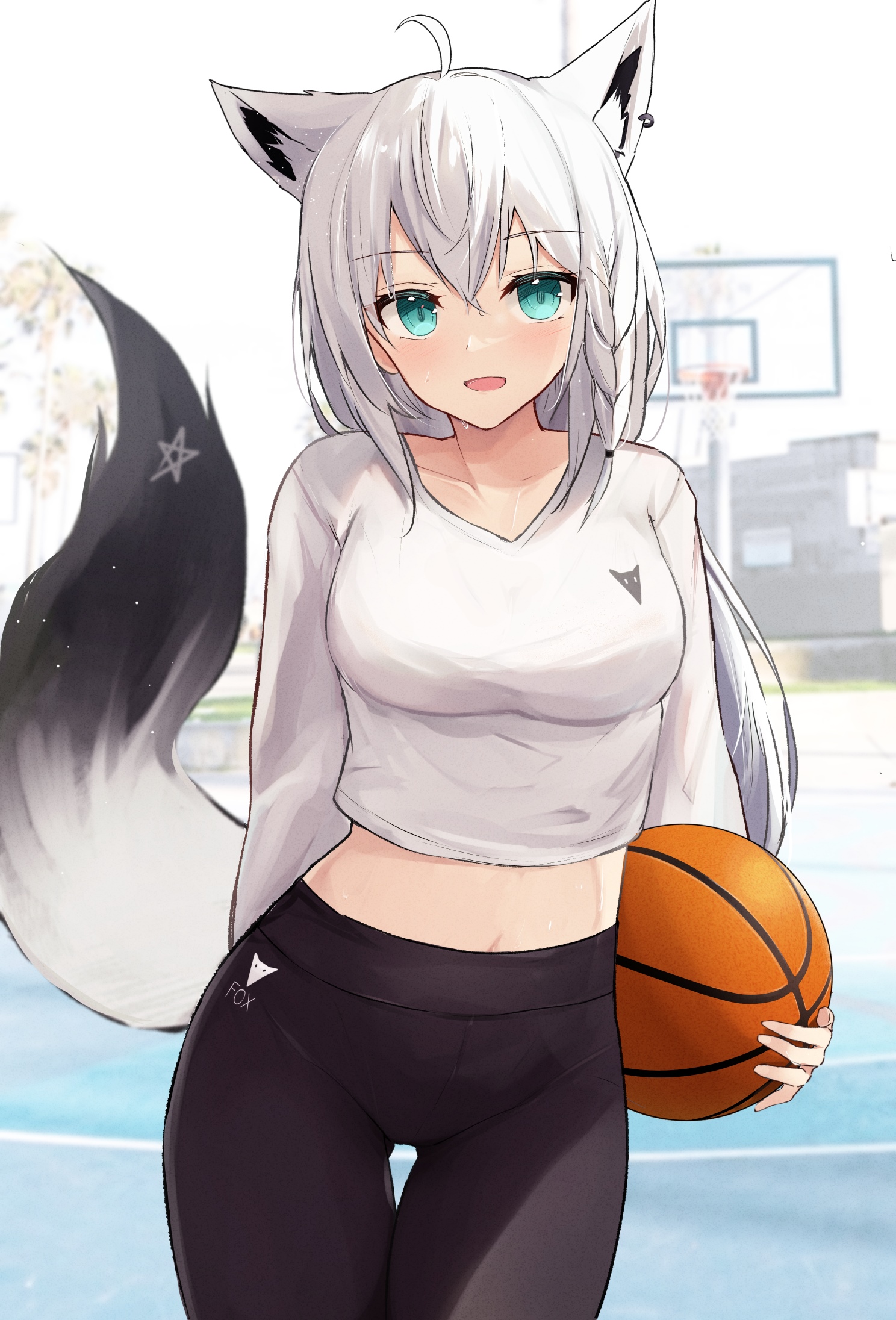 Wolf girl with basketball on court HD Phone Wallpaper