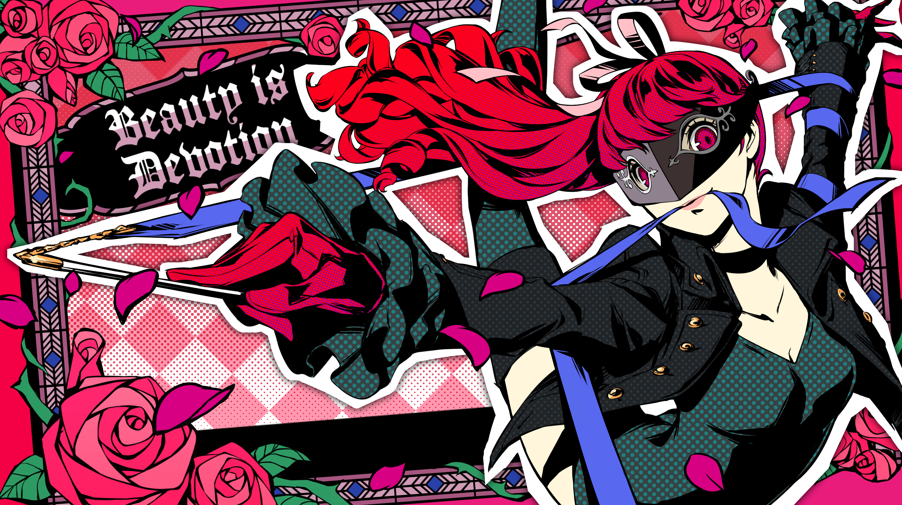 Kasumi Yoshizawa with roses and sword HD Wallpaper