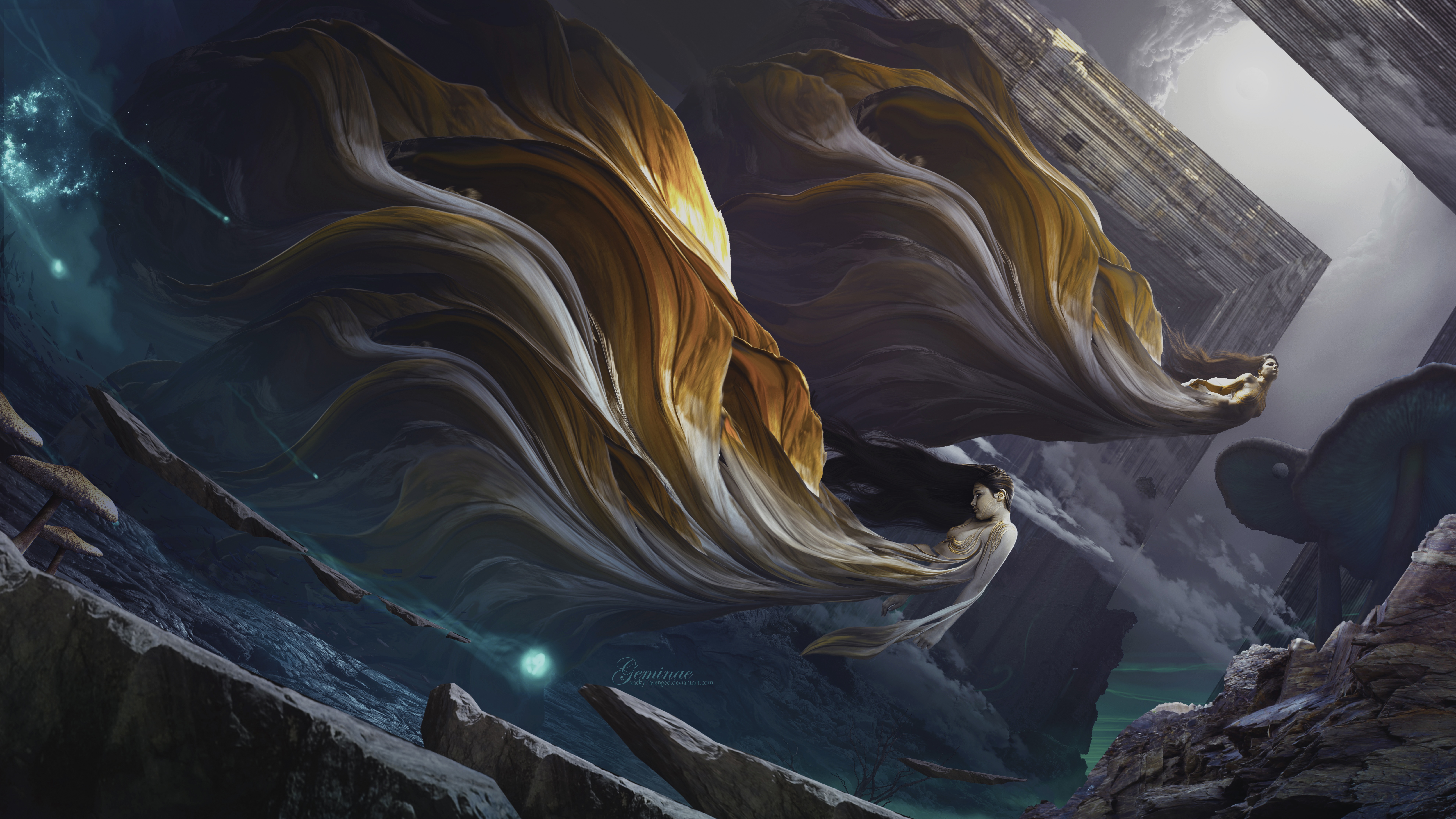 4K Fantasy Art of Women in Flowing Dresses HD Wallpaper