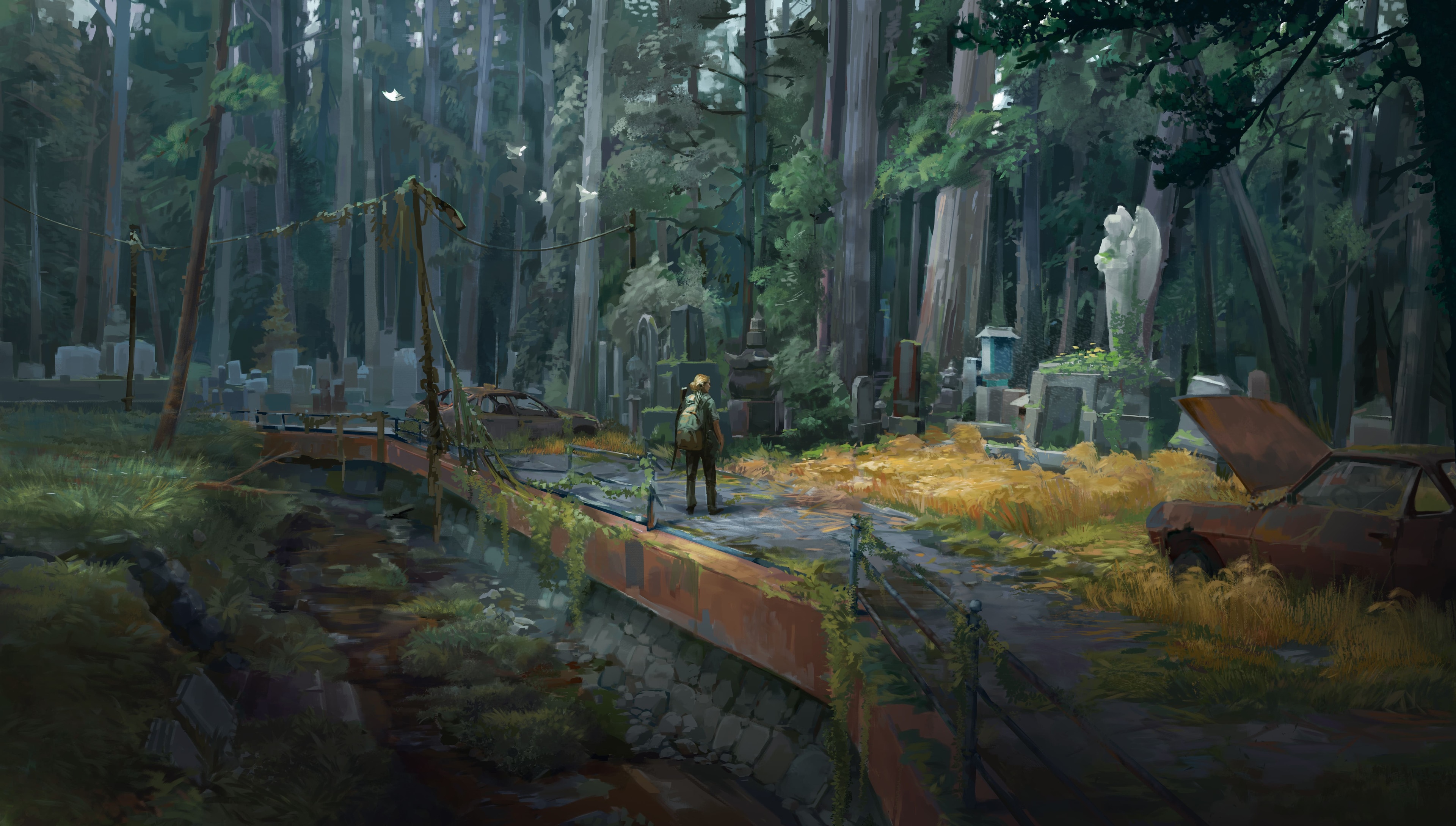The Last of Us concept art of Ellie in a graveyard HD Wallpaper