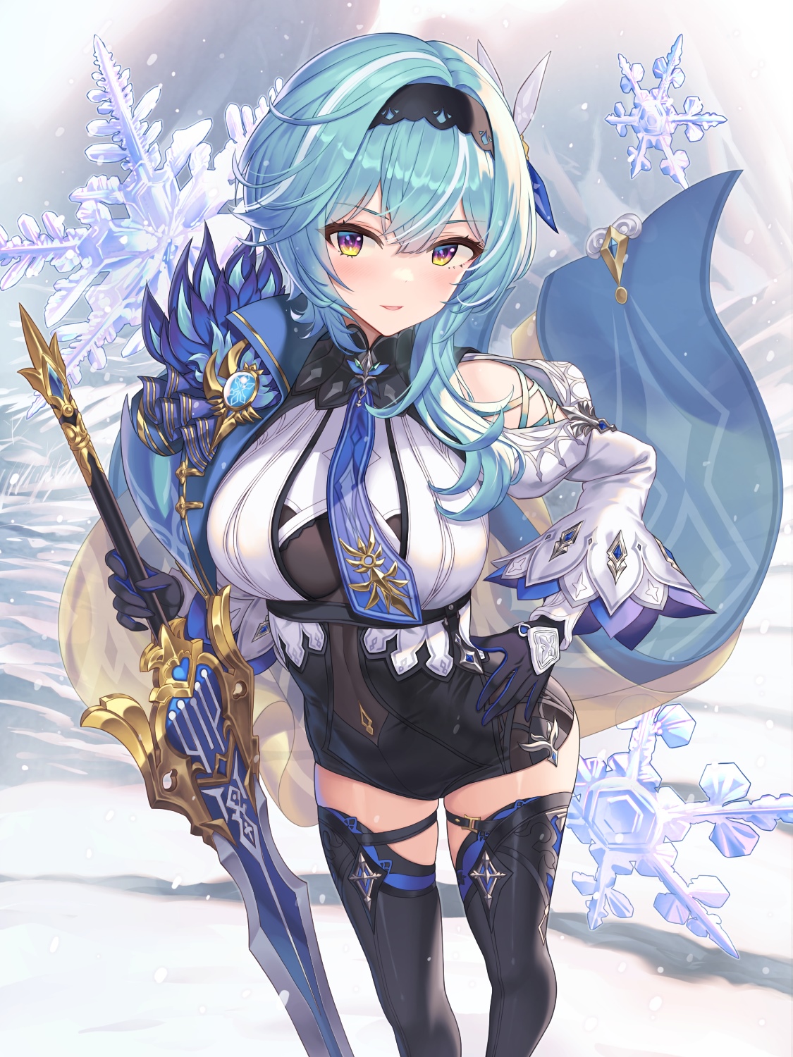 Eula from Genshin Impact with a sword and snowflakes HD Phone Wallpaper