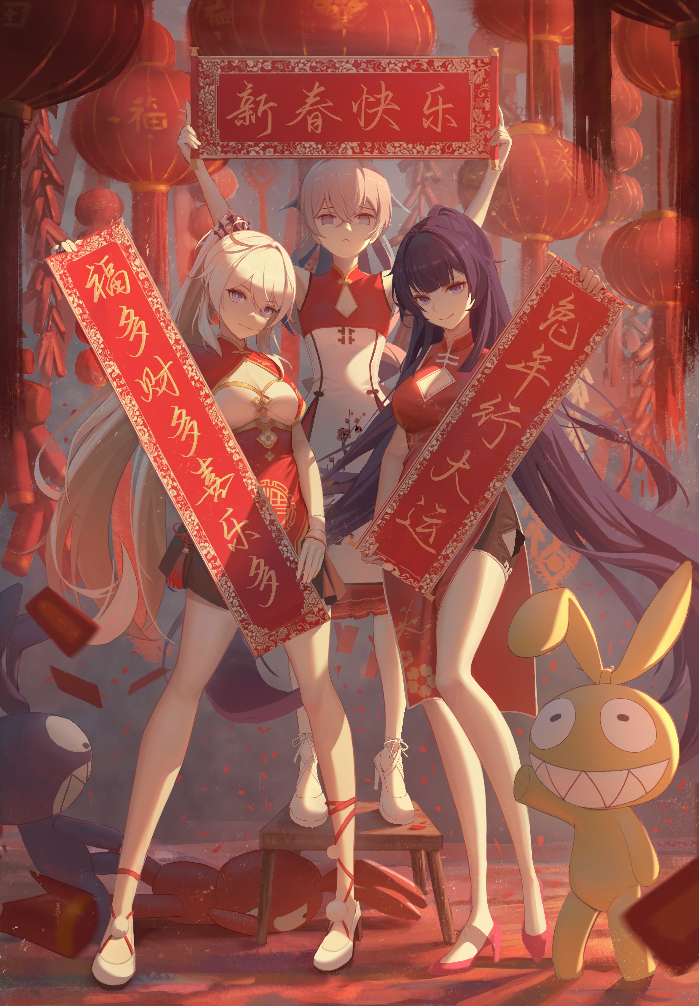 Honkai Impact 3rd women trio with Chinese New Year couplets HD Phone Wallpaper