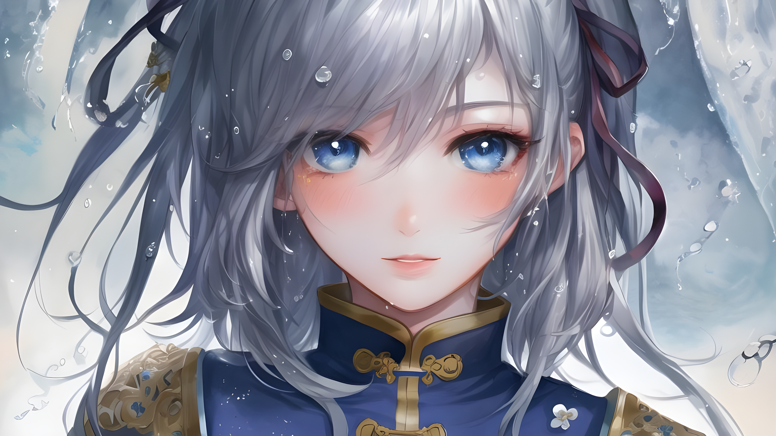Anime girl with silver hair and blue eyes HD Wallpaper