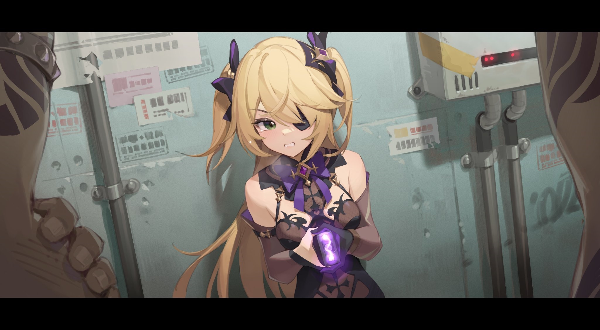 Fischl from Genshin Impact holding a glowing object HD Wallpaper