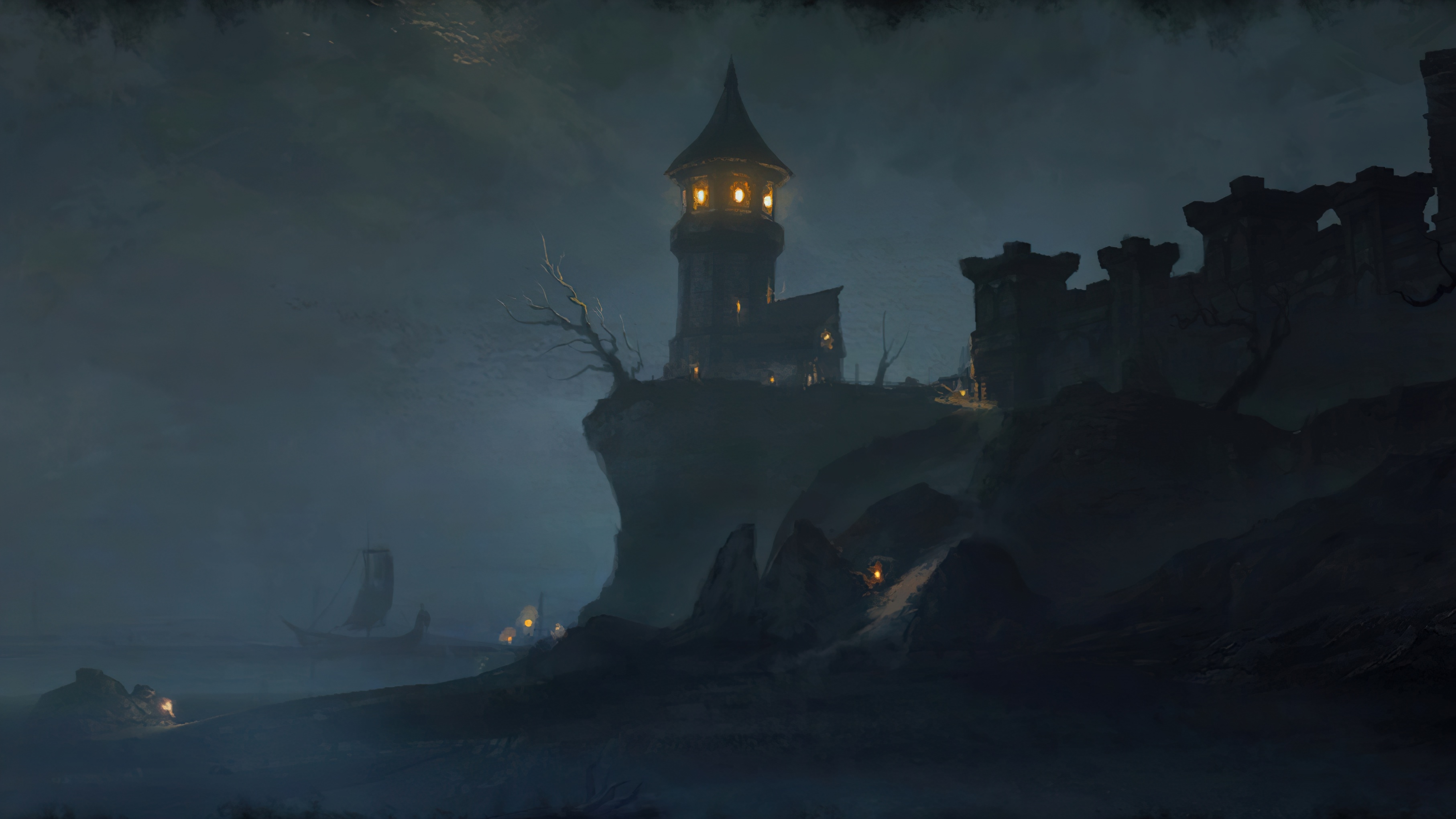 4K The Elder Scrolls Online Lighthouse at Night HD Wallpaper