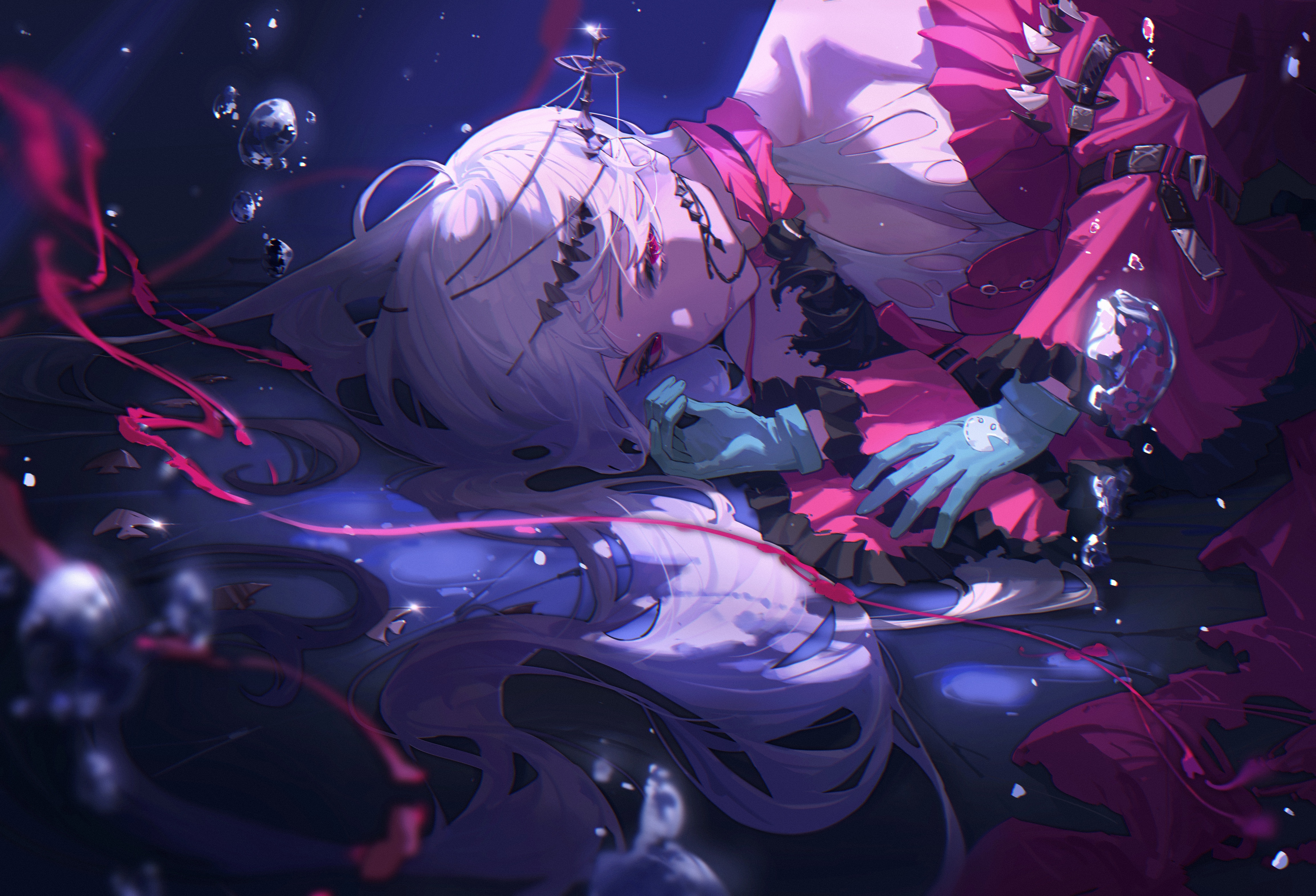 4K Arknights Skadi lying on side with water drops HD Wallpaper