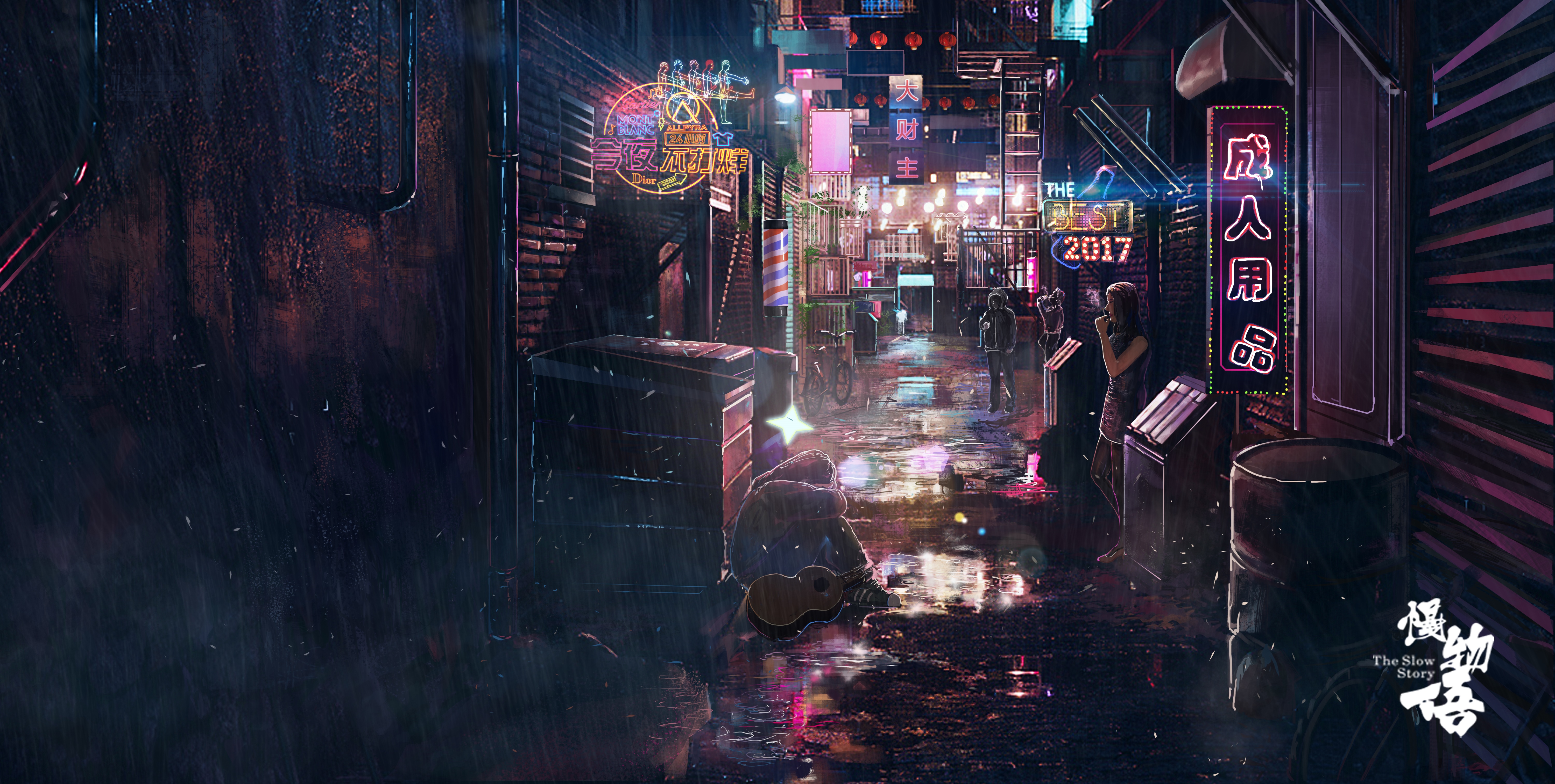 4K Cyberpunk Alleyway at Night in the Rain HD Wallpaper