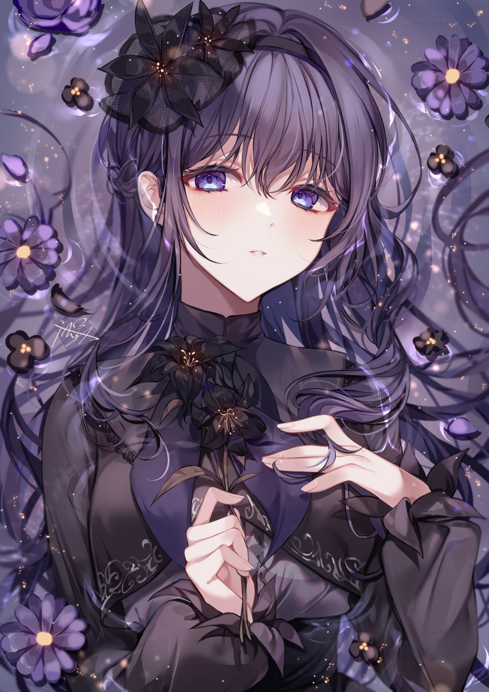 Asahina Mafuyu with black flowers in Project Sekai HD Phone Wallpaper