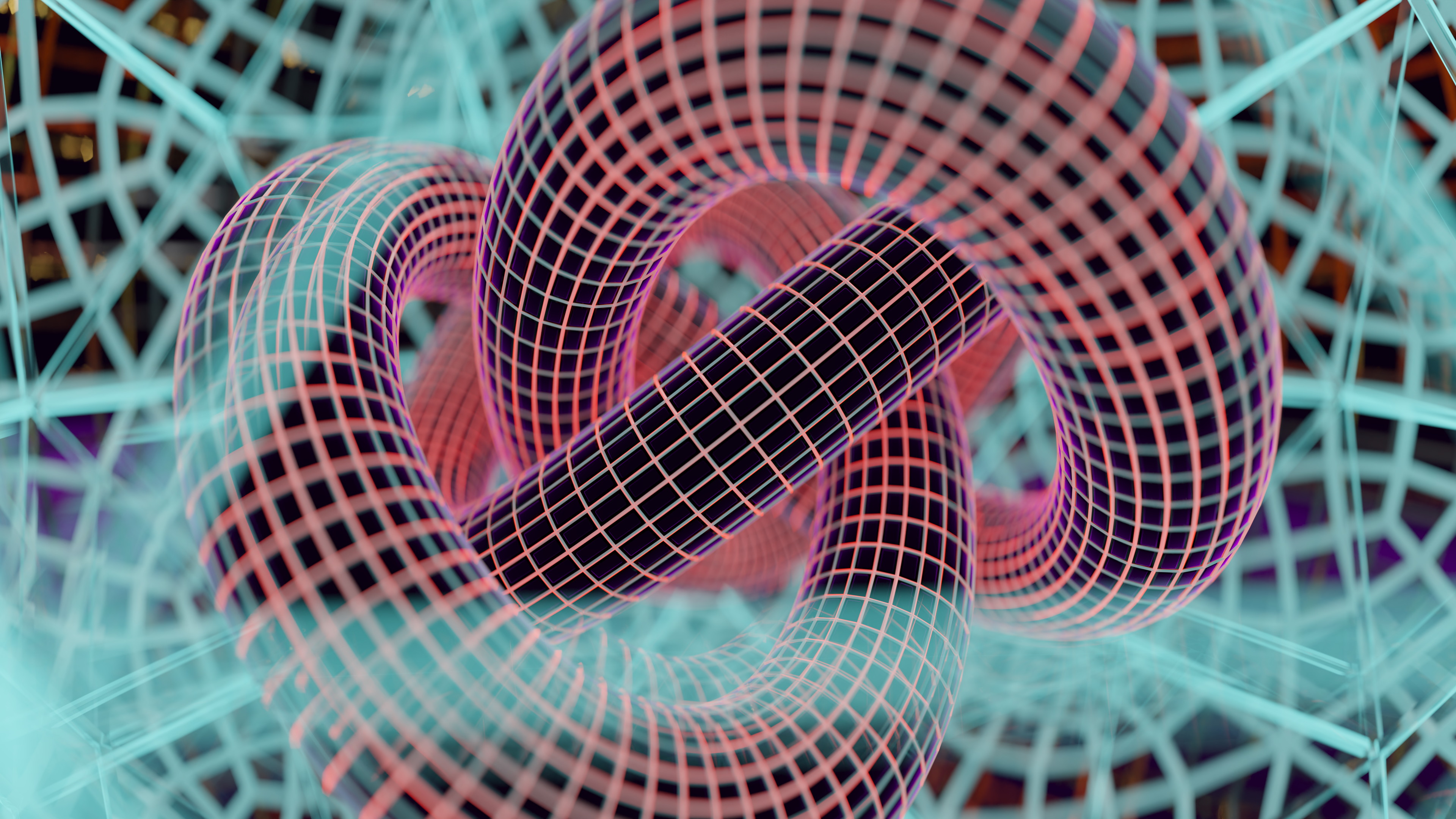 Abstract twisted red and blue grid structure HD Wallpaper