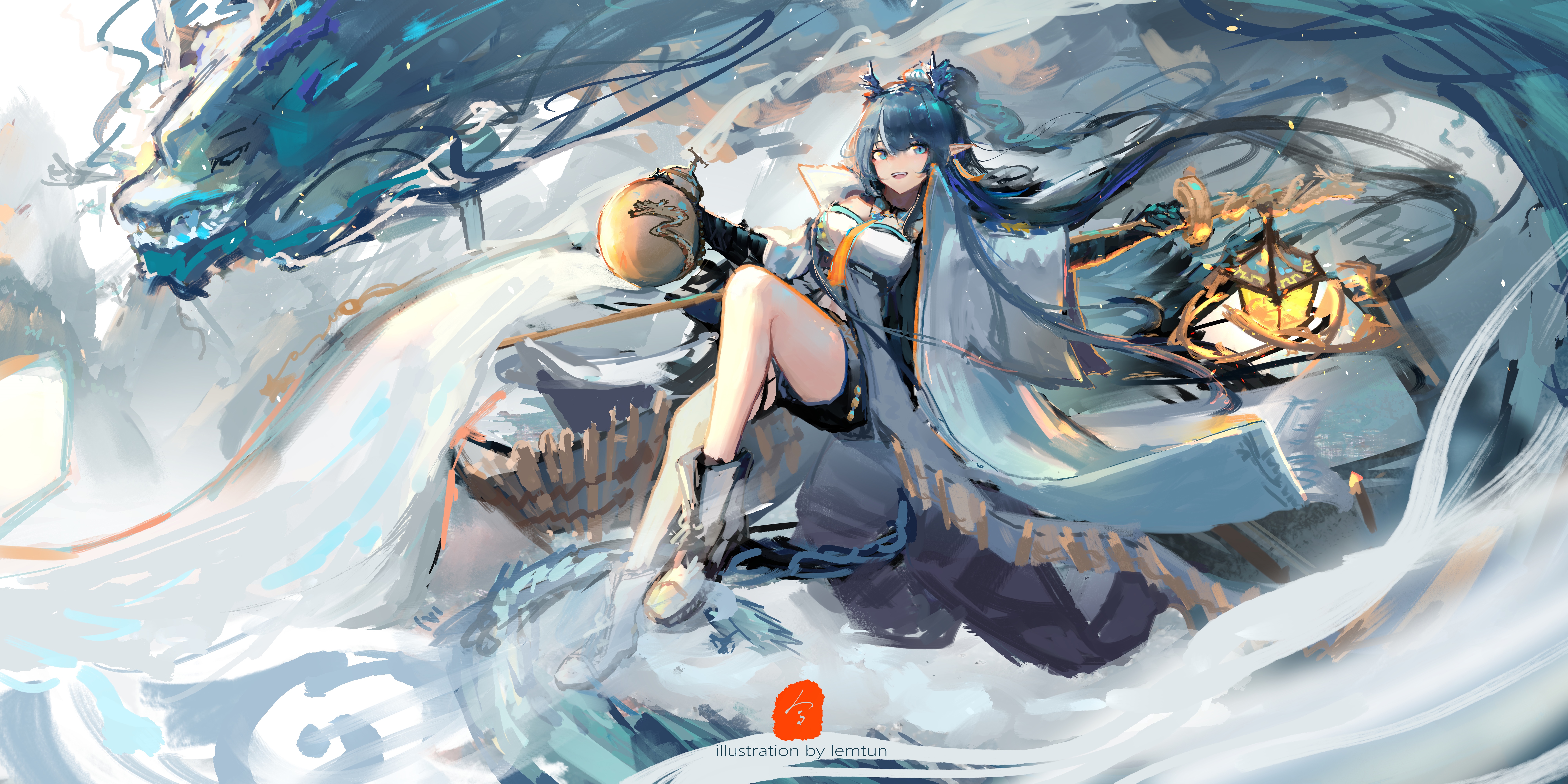 4K Arknights Ling with Dragon HD Wallpaper