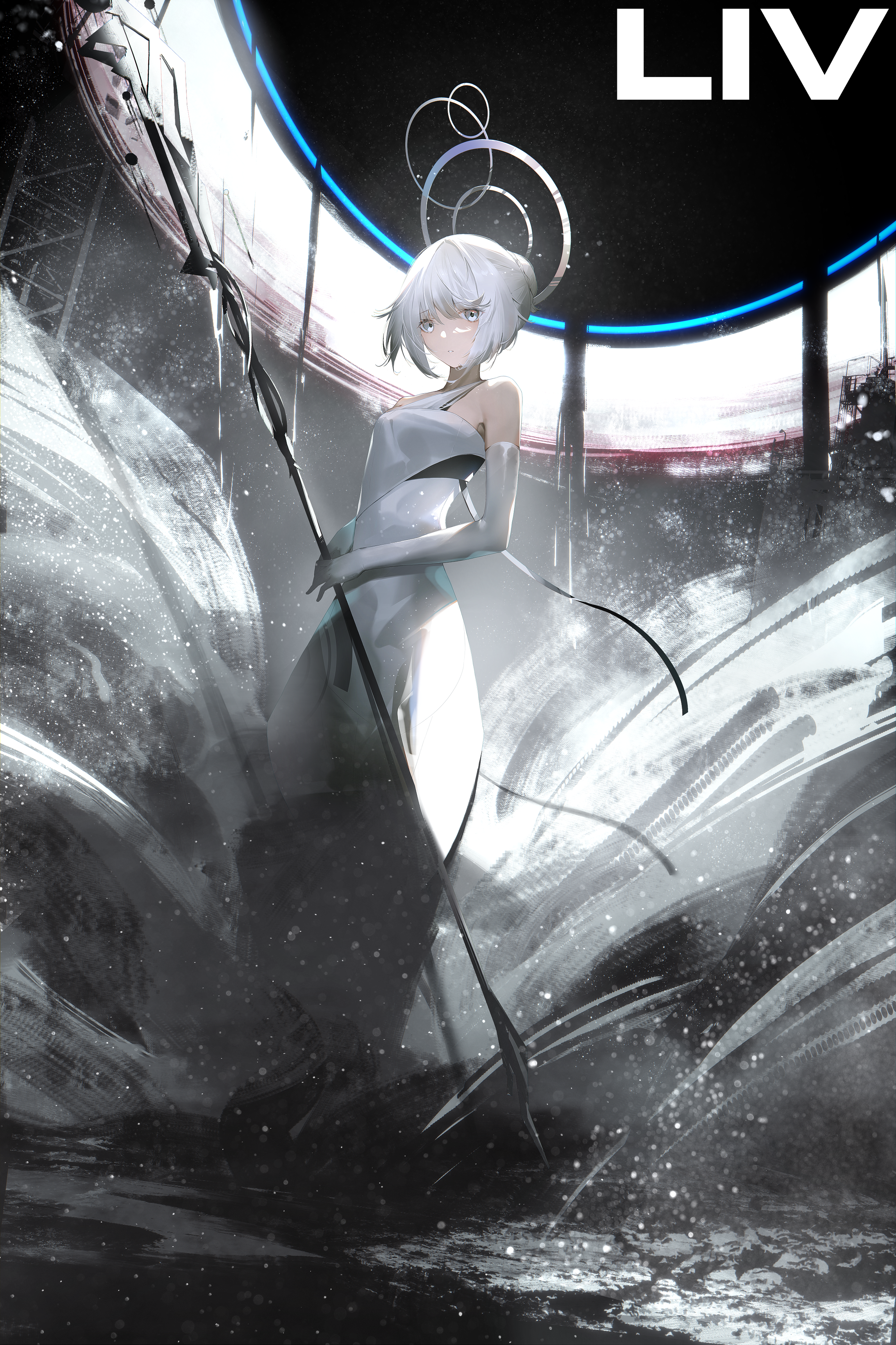 LIV with silver hair and silver eyes holding a staff HD Phone Wallpaper