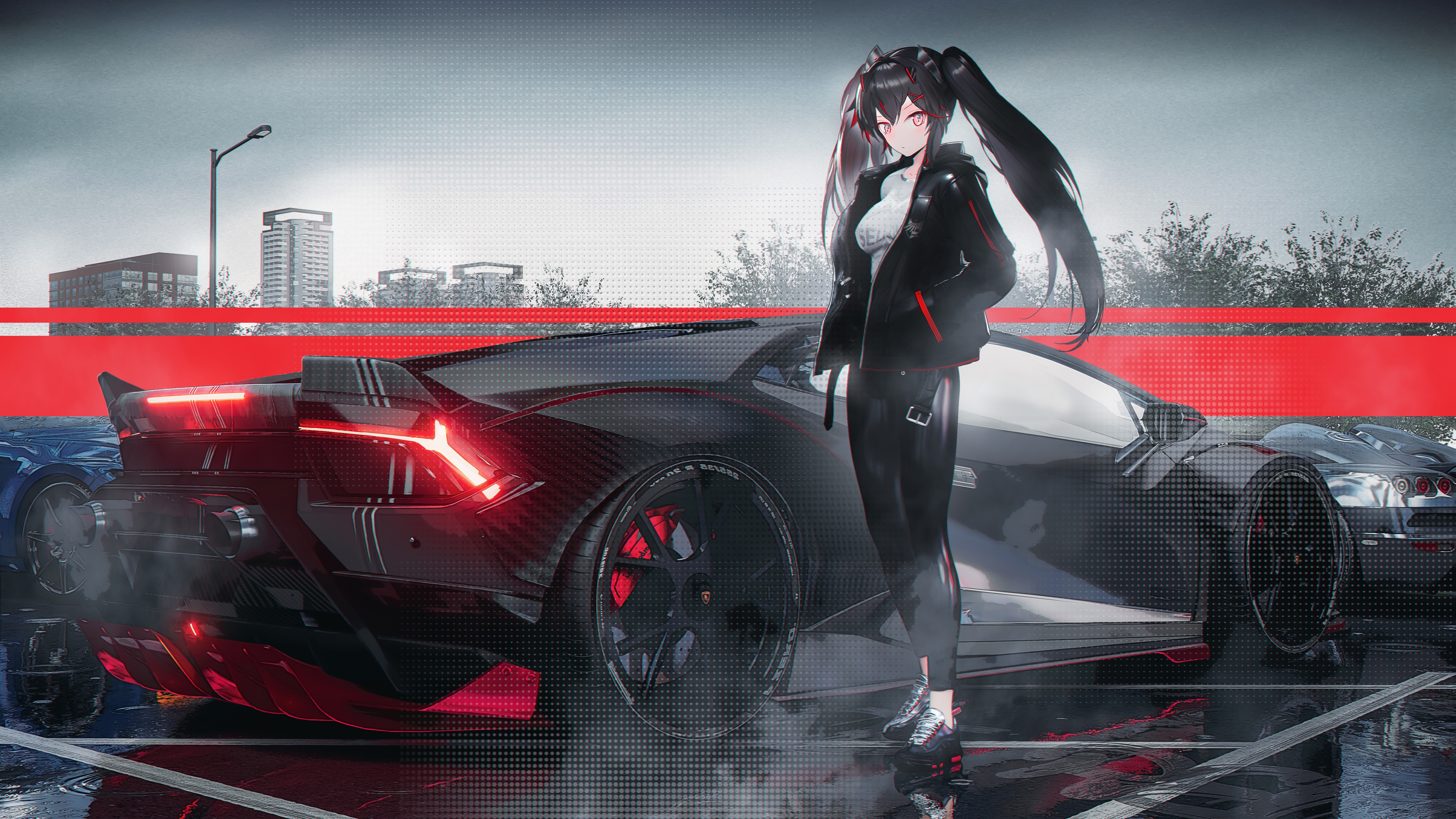4K Lucia from Punishing: Gray Raven with cars HD Wallpaper