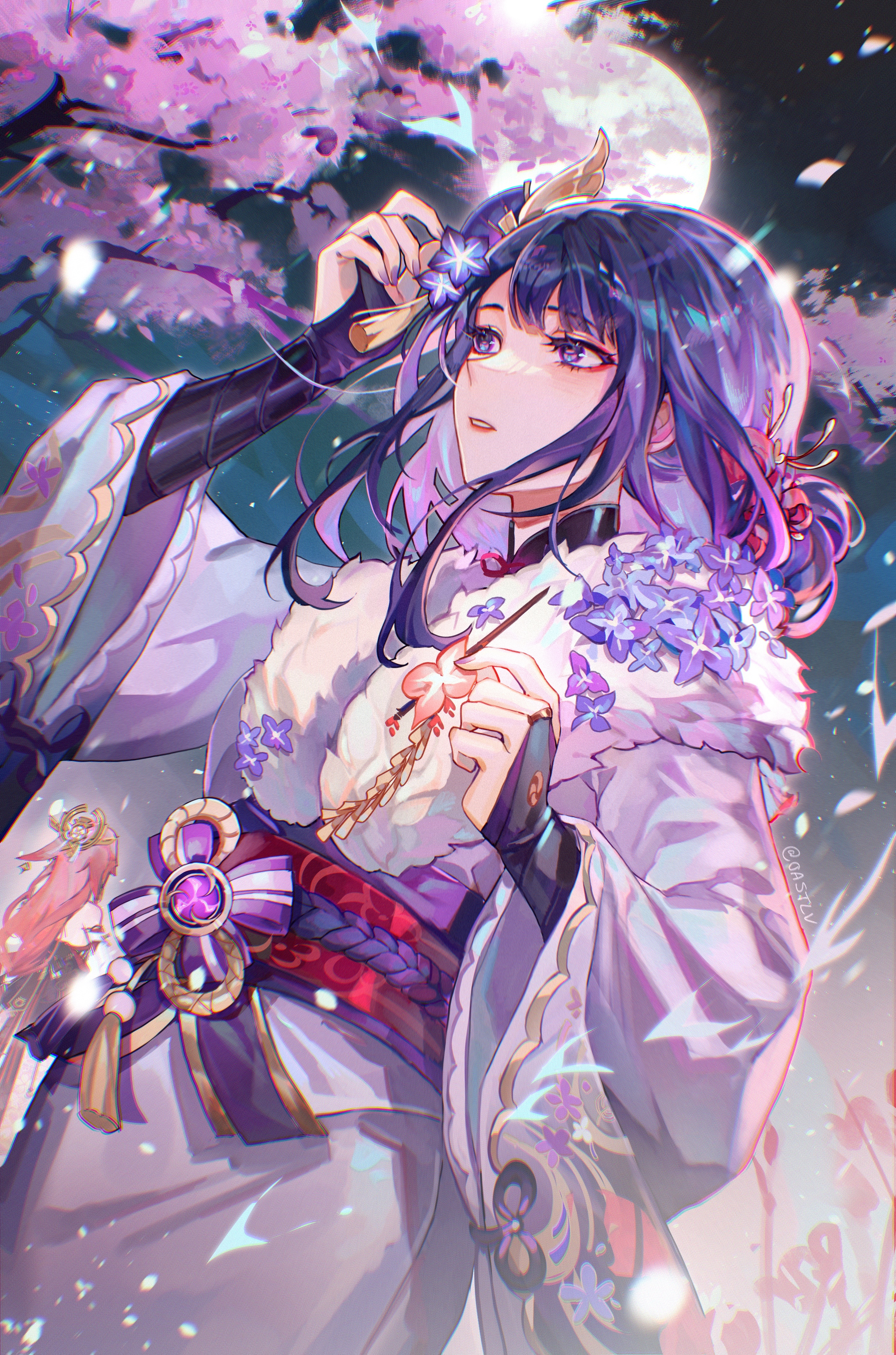 Raiden Shogun from Genshin Impact with cherry blossoms HD Phone Wallpaper