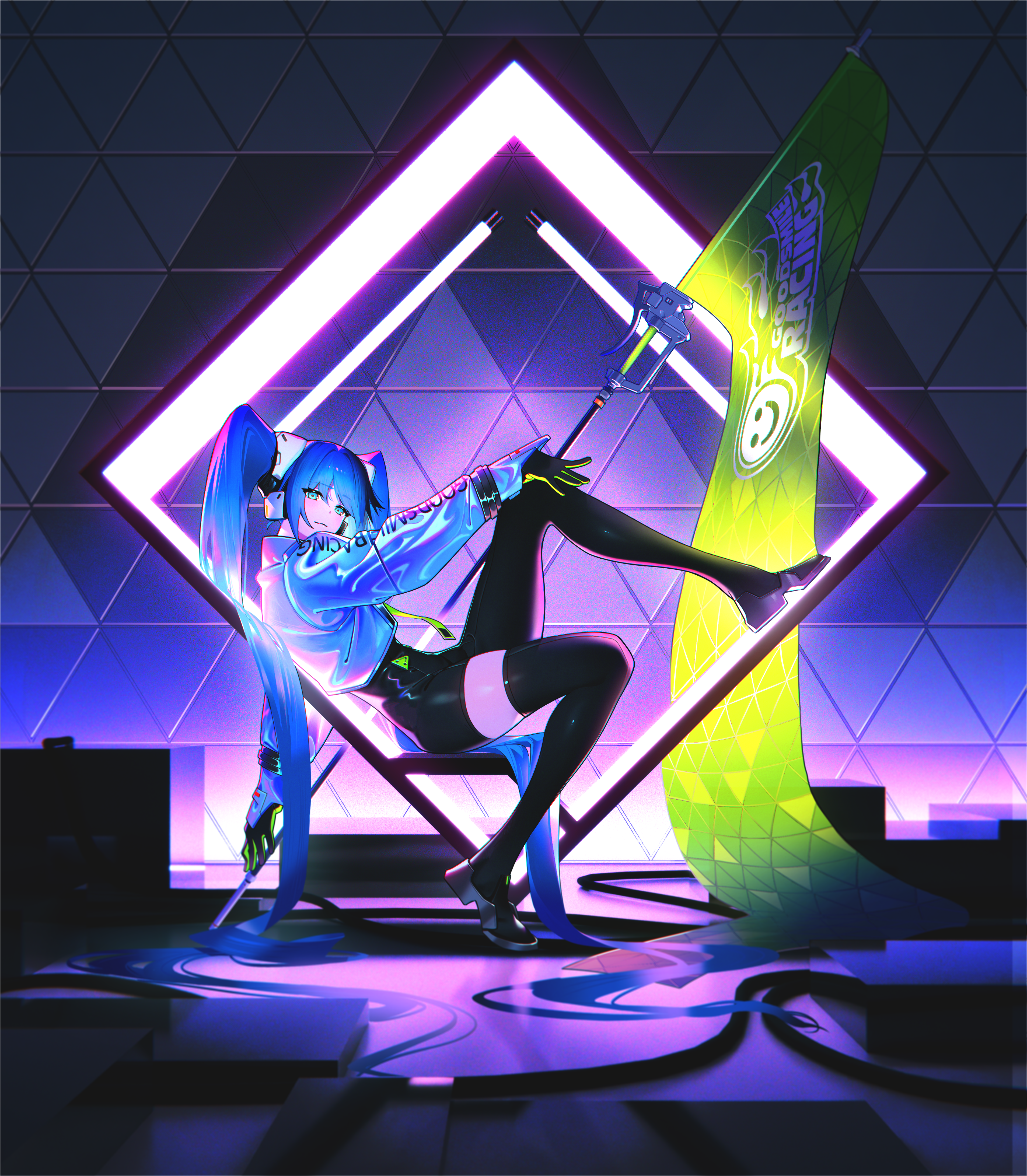 Hatsune Miku in a futuristic racing outfit HD Phone Wallpaper