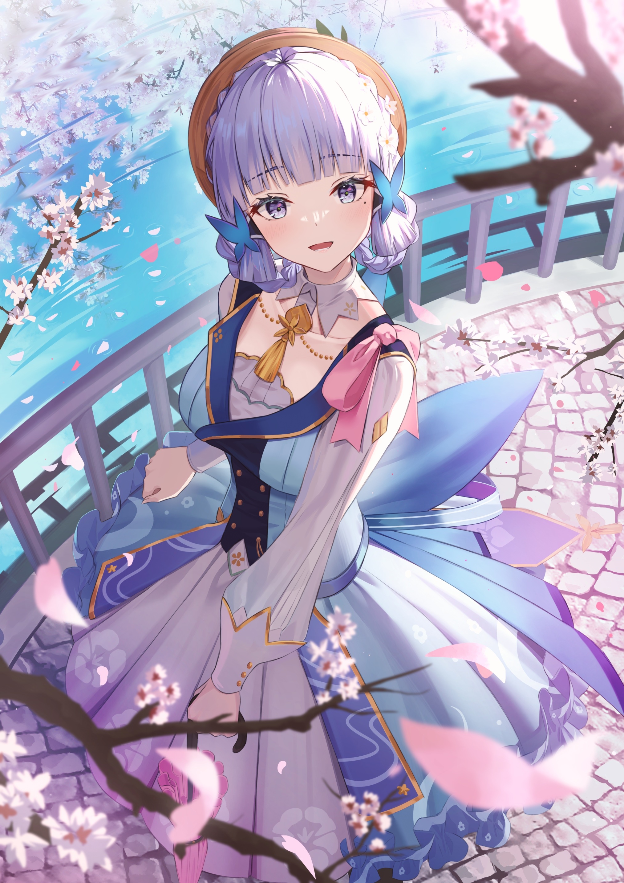 Kamisato Ayaka from Genshin Impact with cherry blossoms HD Phone Wallpaper