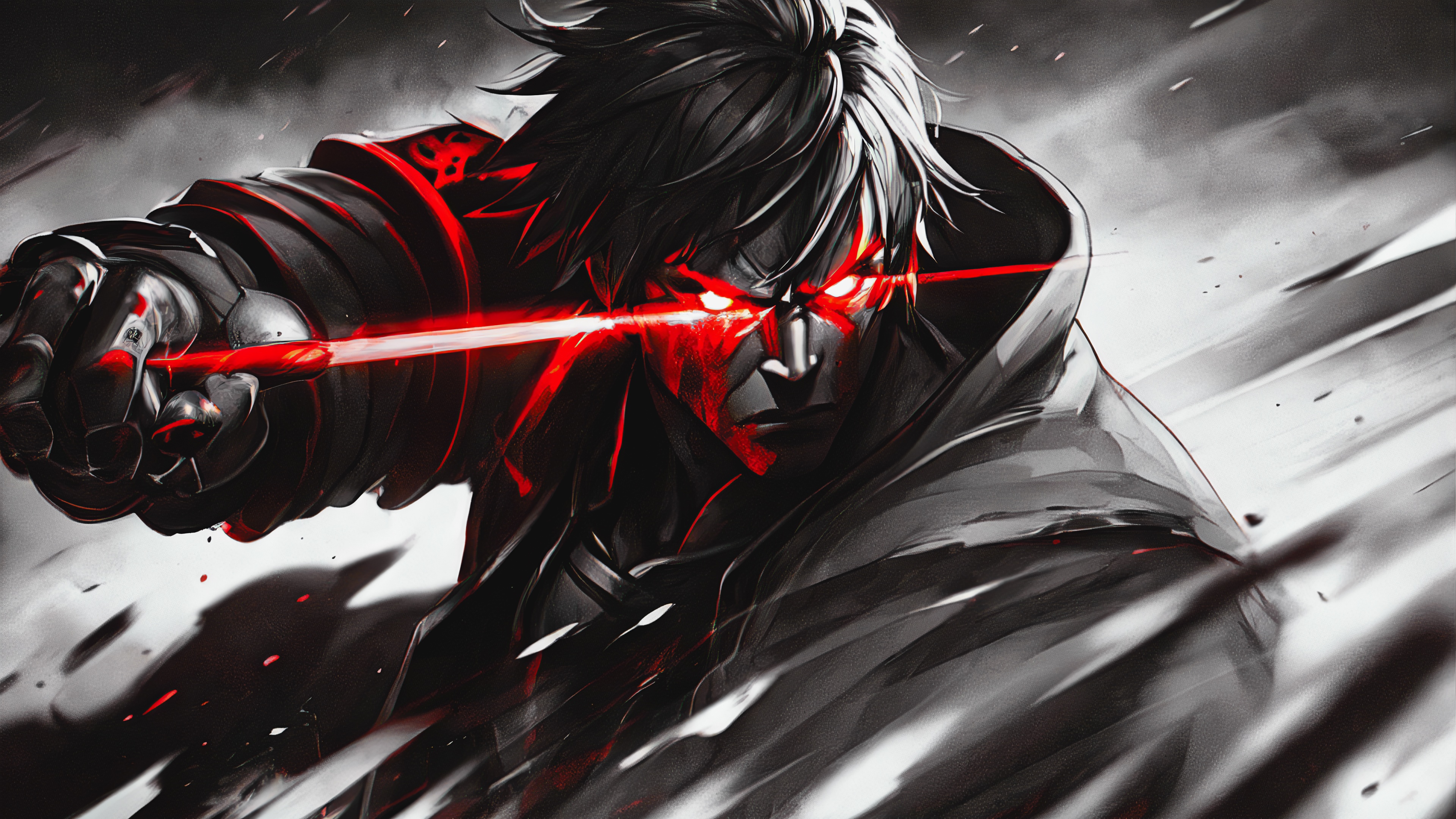 Man with glowing red eyes and sword HD Wallpaper